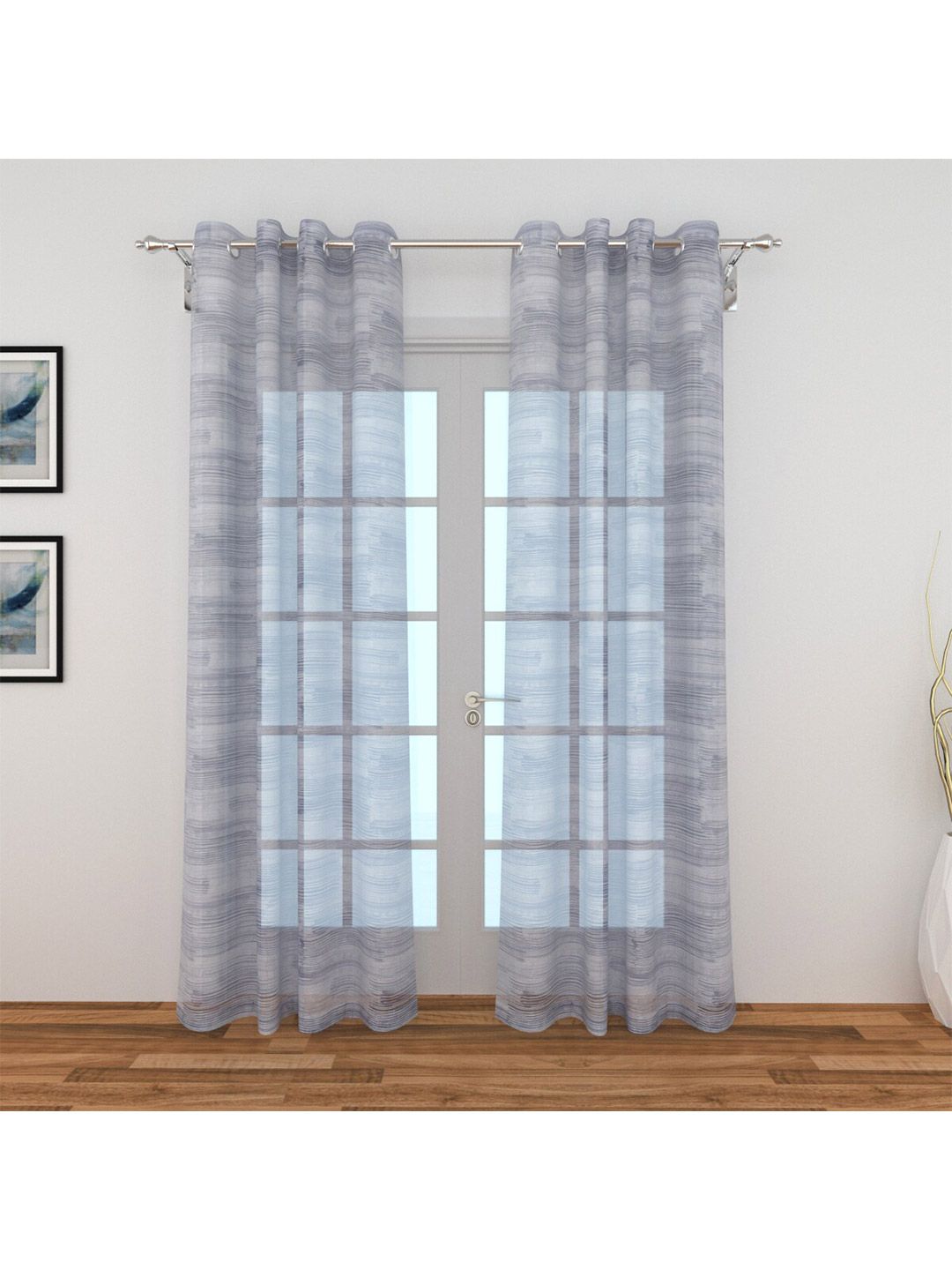 Home Centre Grey & White Set of 2 Sheer Door Curtain Price in India