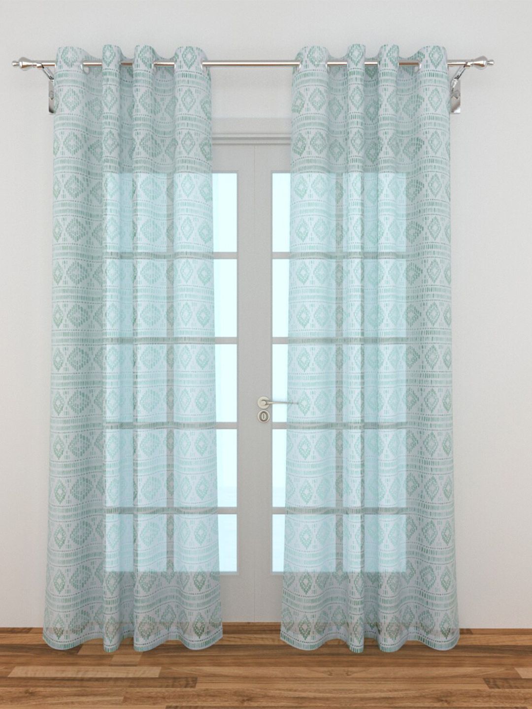 Home Centre Turquoise Blue Set of 2 Ethnic Motifs Sheer Door Curtain Price in India