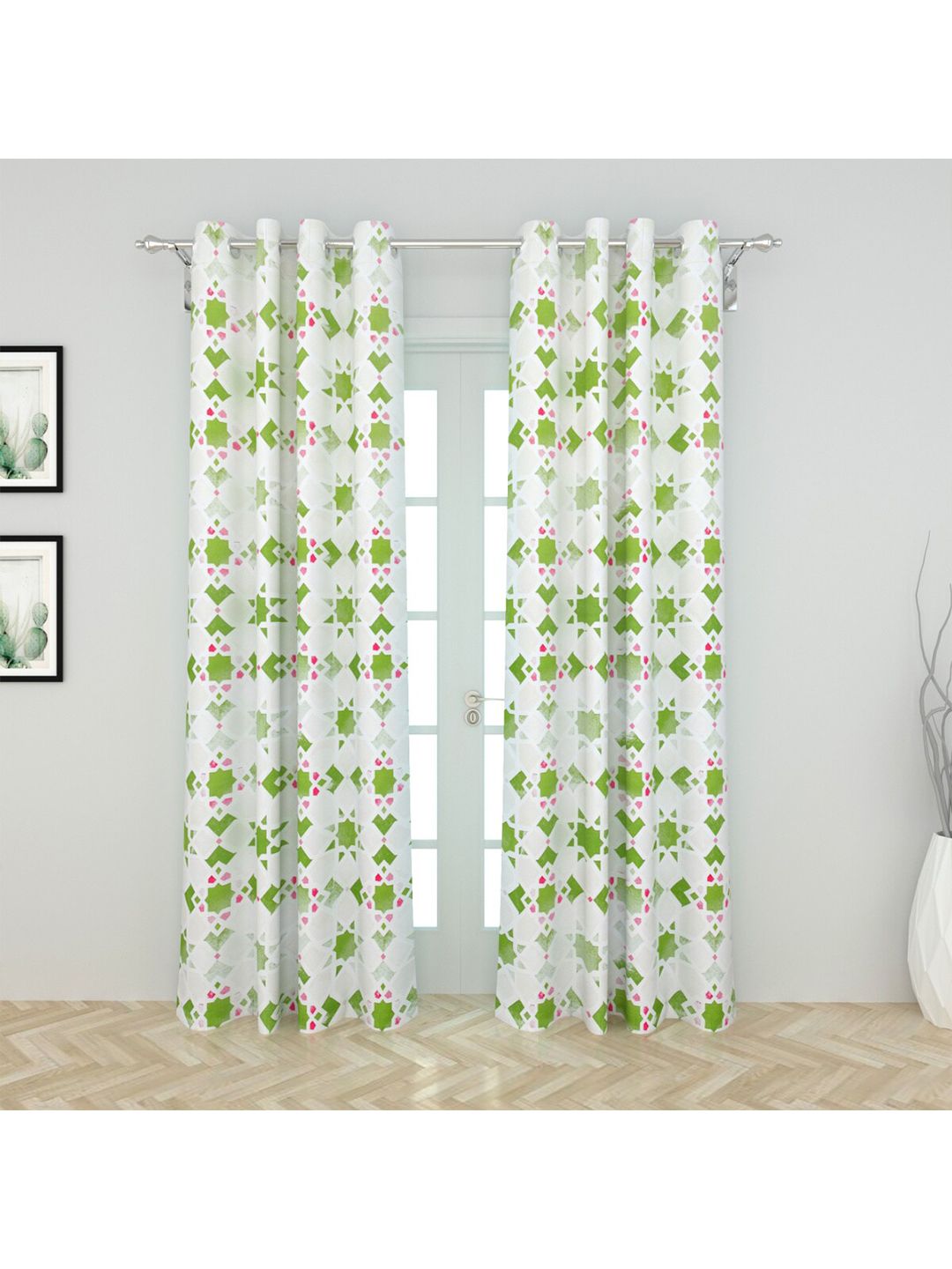 Home Centre Green & White Set of 2 Door Curtain Price in India
