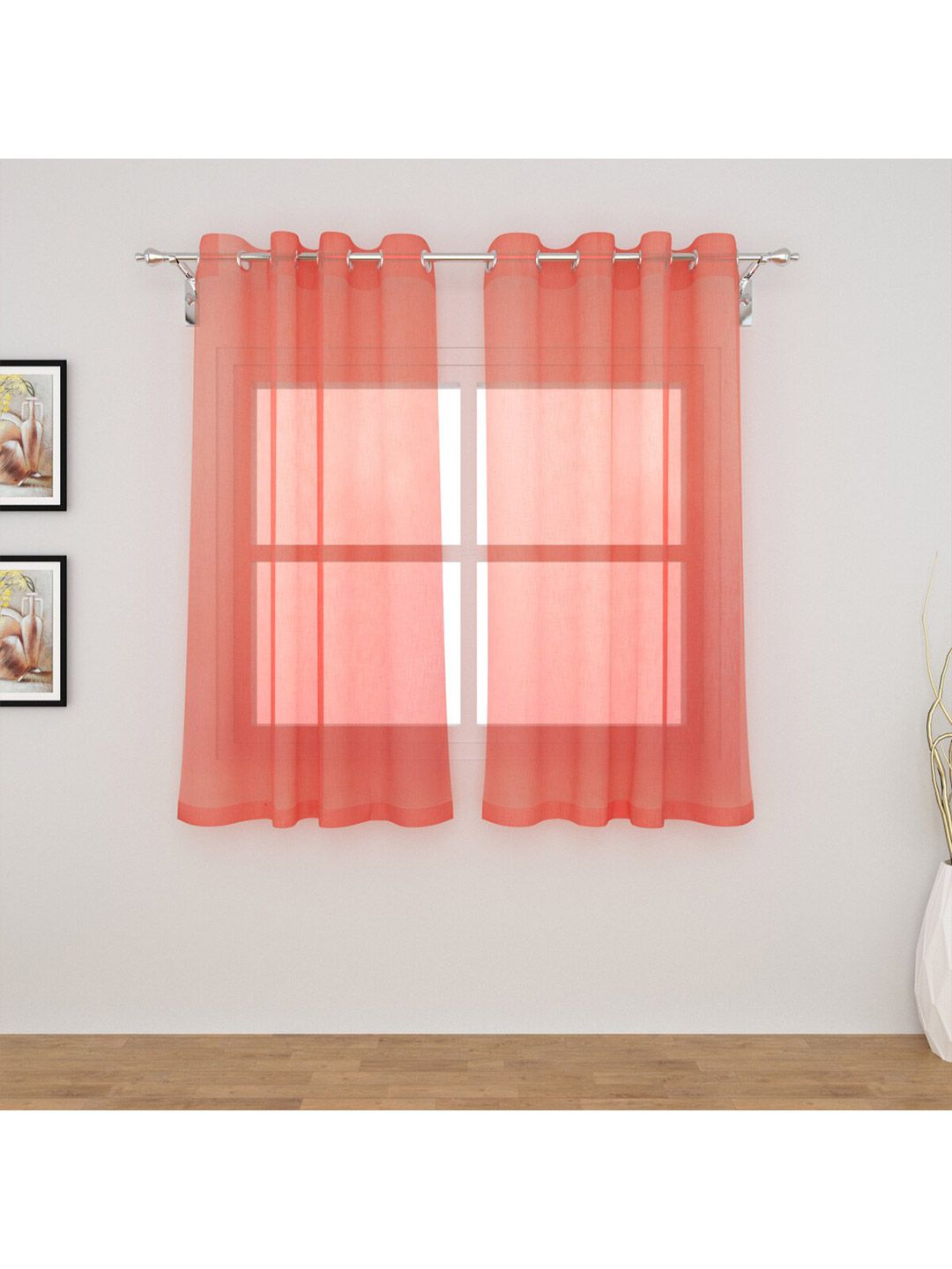 Home Centre Set of 2 Peach-Coloured Solid Sheer Window Curtains Price in India