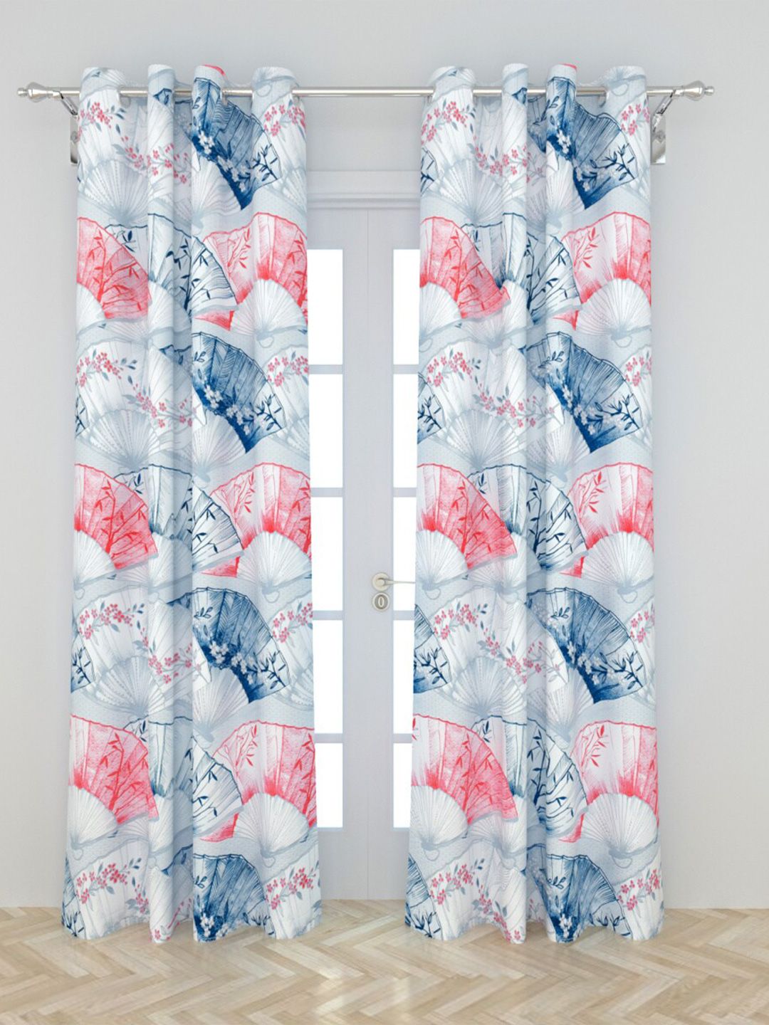 Home Centre Pink & Blue Set of 2 Geometric Door Curtain Price in India