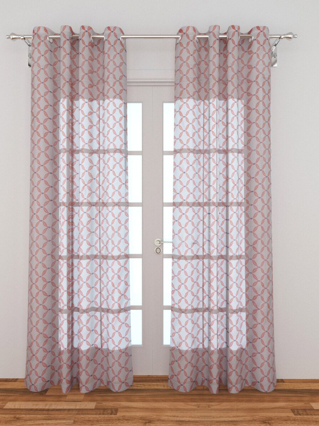 Home Centre Peach-Coloured & Cream-Coloured Set of 2 Geometric Sheer Door Curtain Price in India