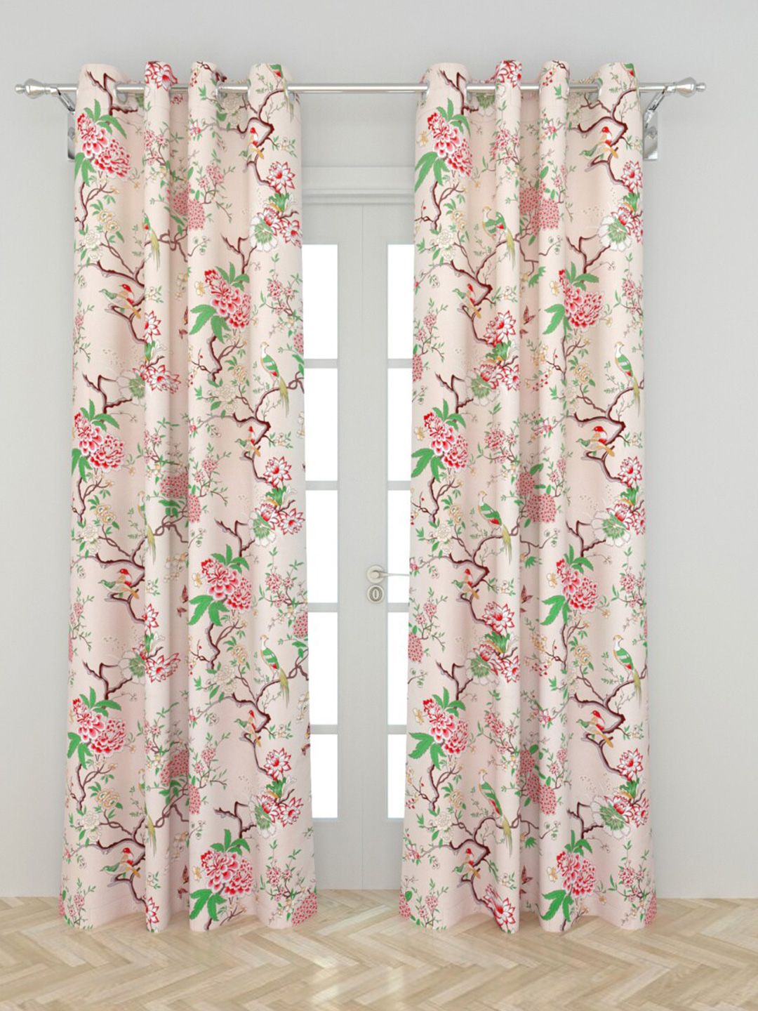 Home Centre Peach-Coloured & Green Set of 2 Floral Door Curtain Price in India