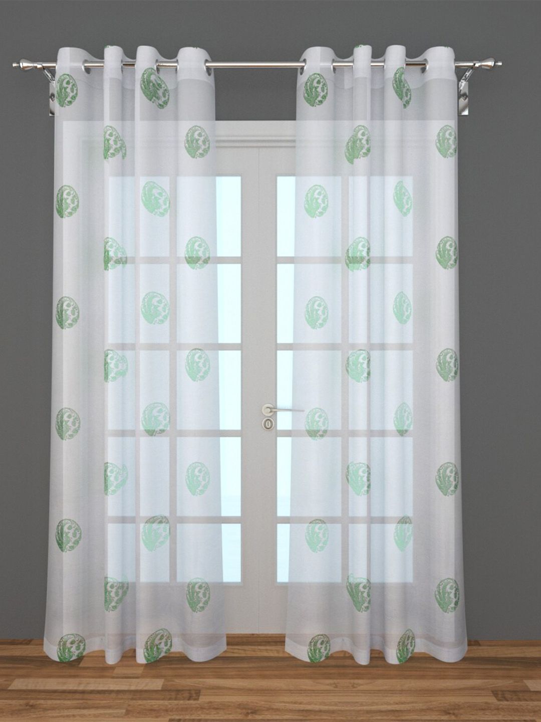 Home Centre Green & White Set of 2 Ethnic Motifs Sheer Door Curtain Price in India
