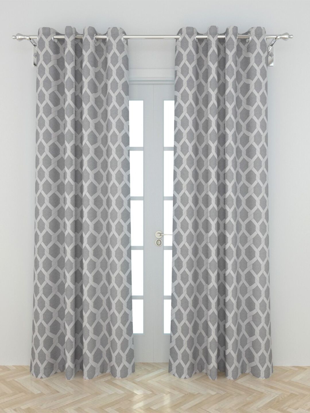 Home Centre Set of 2 Grey Printed Door Curtain Price in India