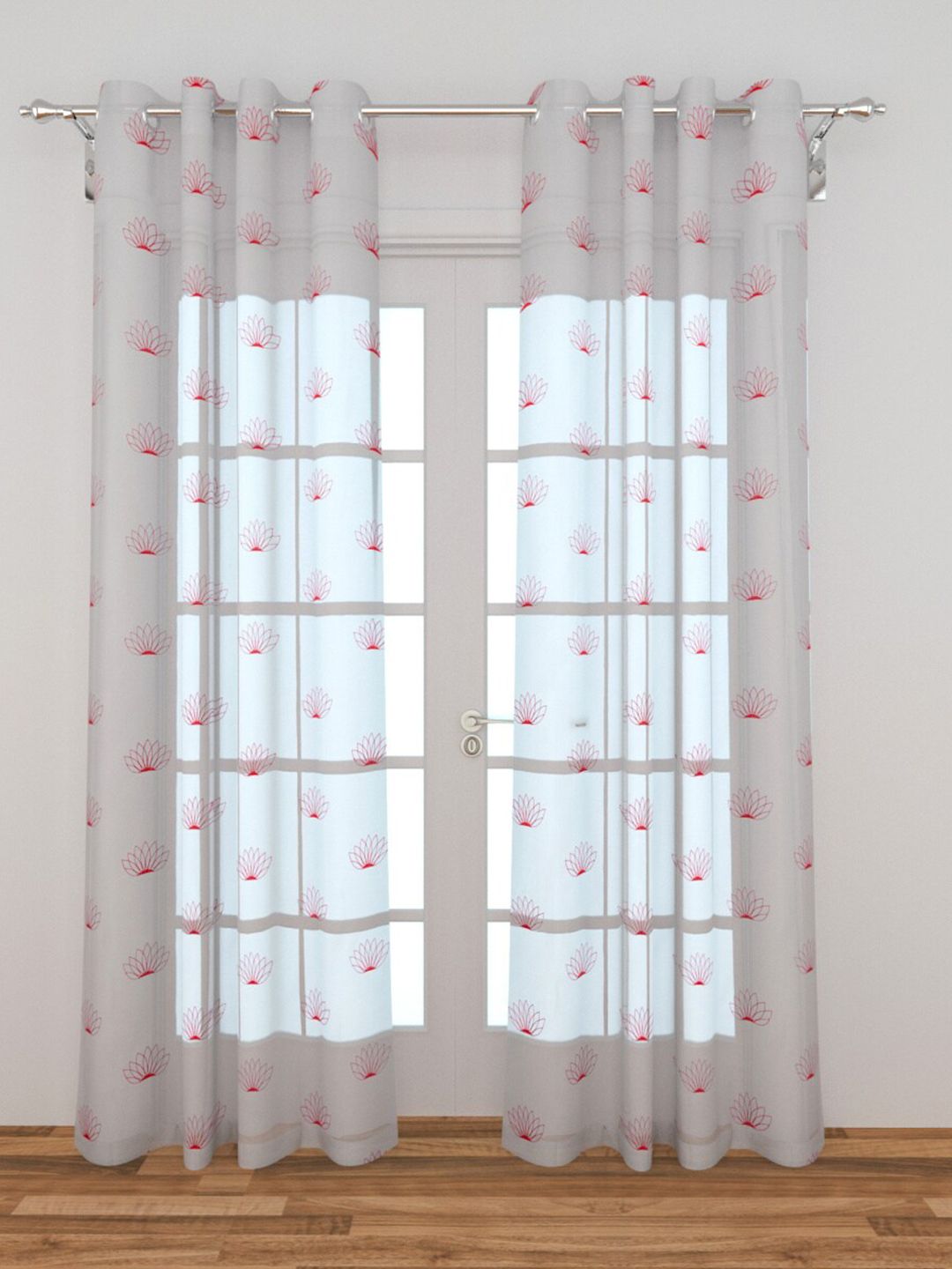 Home Centre Set Of 2 Off White Floral Sheer Door Curtain Price in India