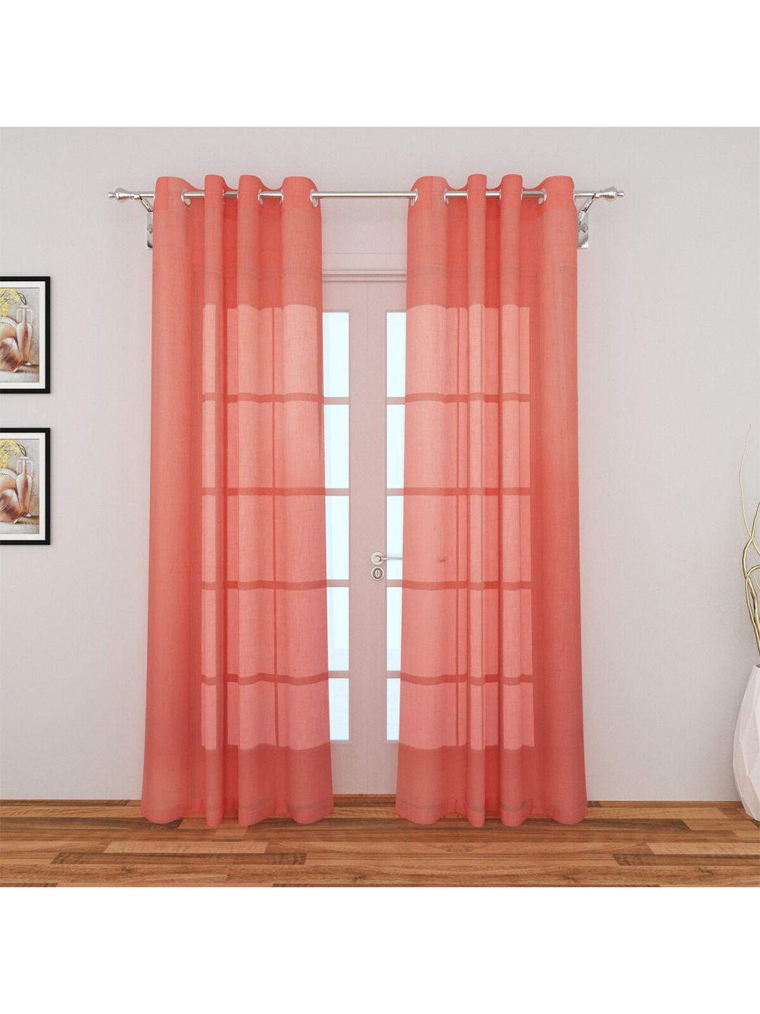 Home Centre Peach-Coloured Set of 2 Sheer Door Curtain Price in India
