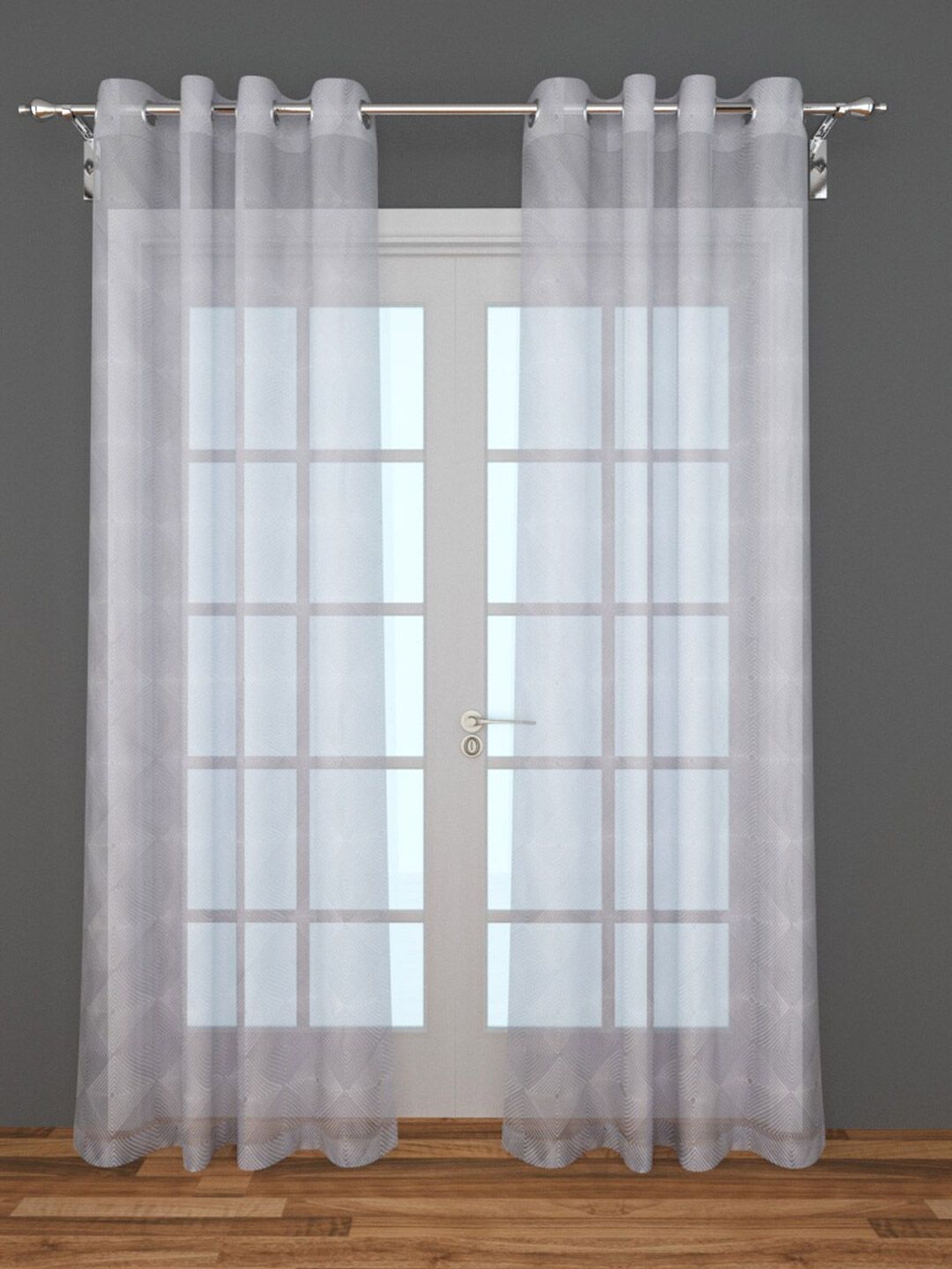 Home Centre Off White Set of 2 Geometric Printed Sheer Door Curtain Price in India