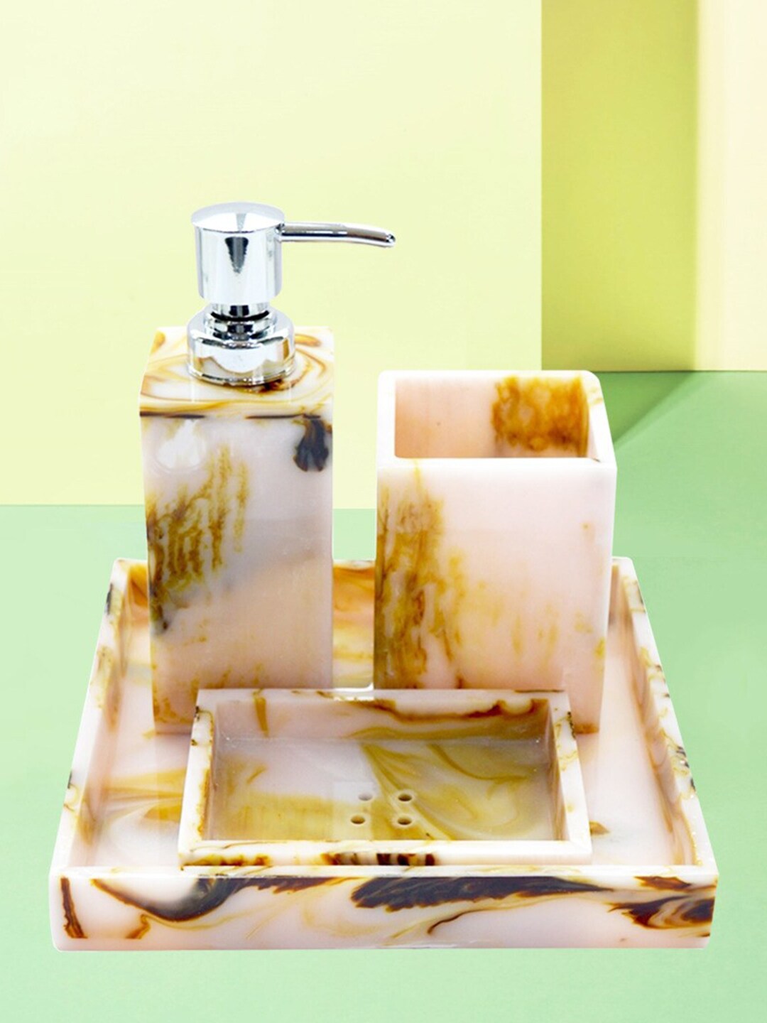Tranquil square Set of 4 Yellow Resin Bathroom Accessory Price in India
