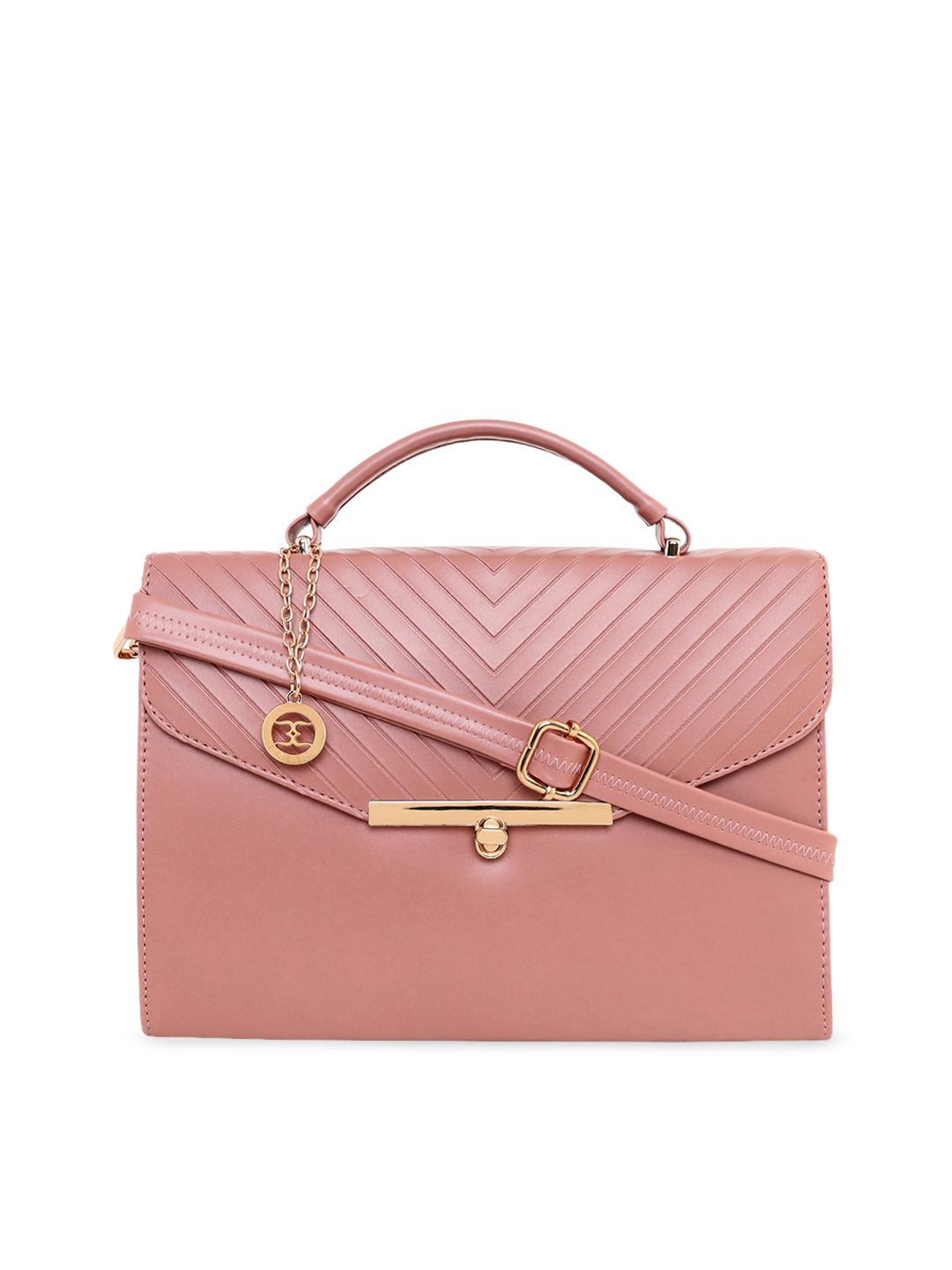 ESBEDA Peach-Coloured Textured PU Structured Handheld Bag Price in India