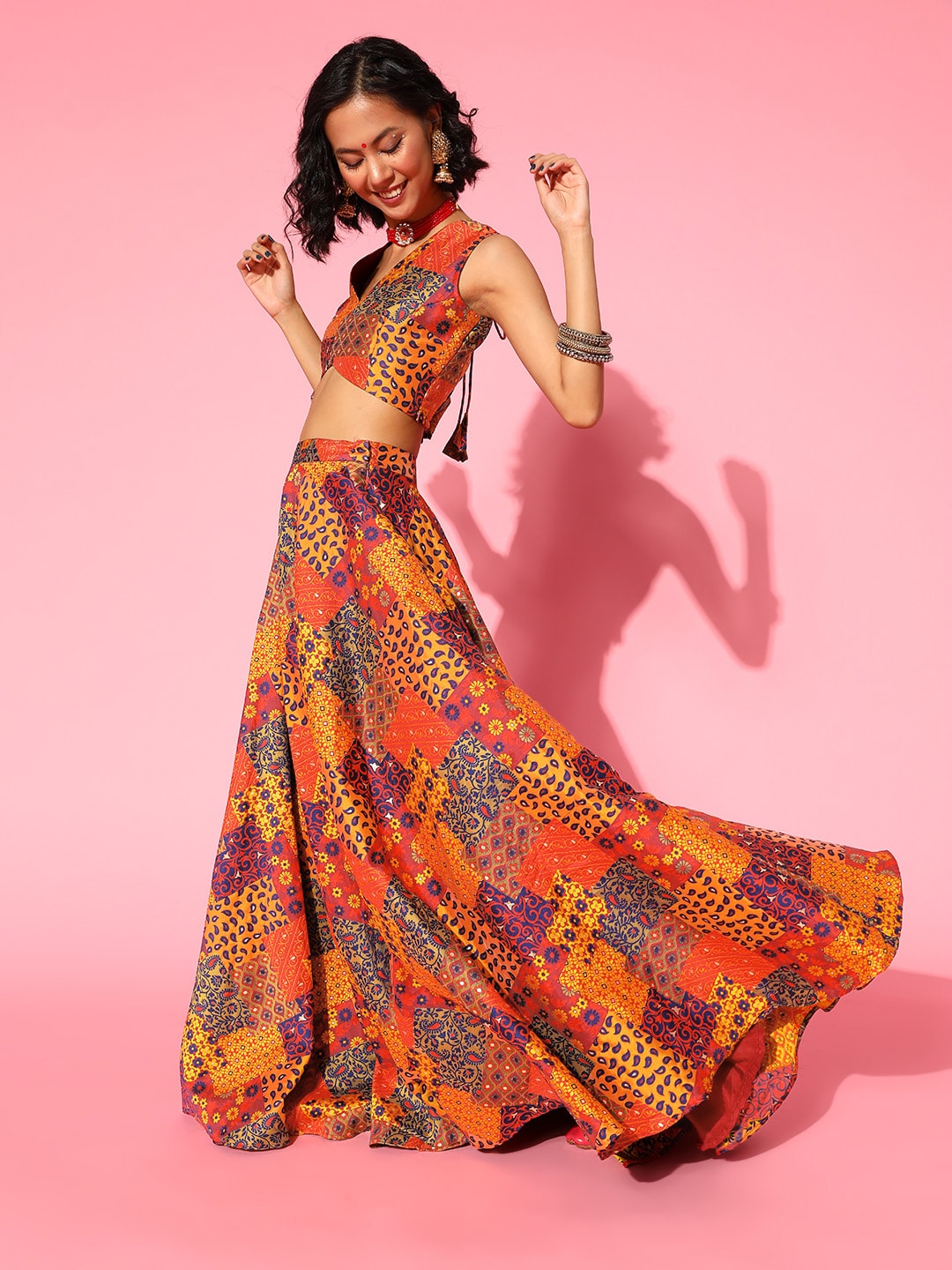 Inddus Multi-Coloured Woven Design Semi-Stitched Lehenga Choli with Dupatta Price in India