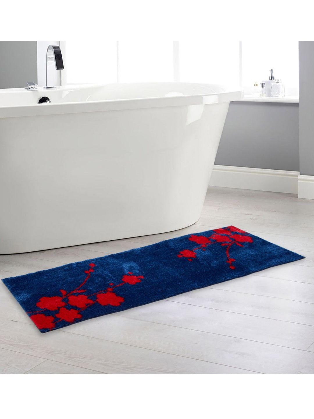 Home Centre Blue & Red Textured Rectangular Bath Mat Price in India