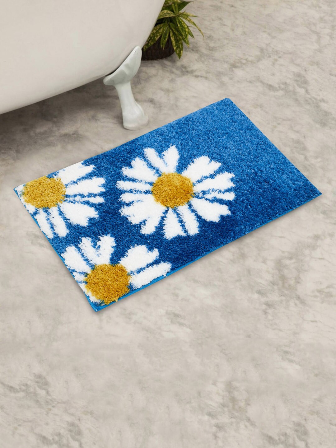 Home Centre Blue Floral Textured Anti-Skid Bath Rug Price in India