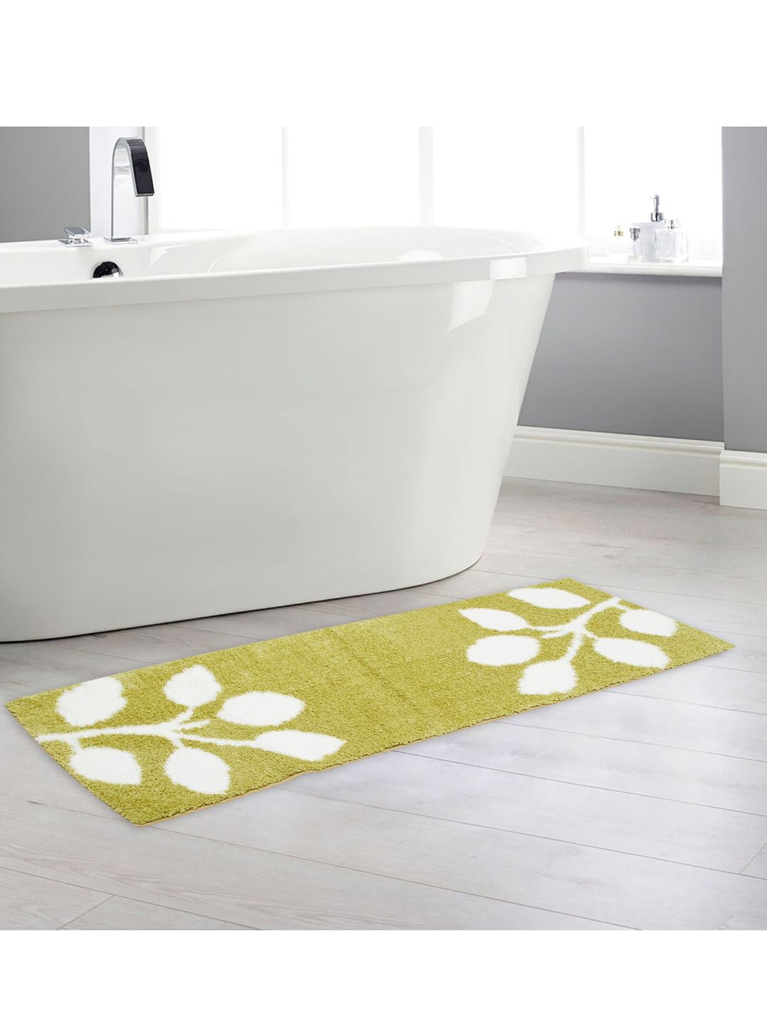 Home Centre Green & White Textured Anti-Skid Bath Runner Price in India