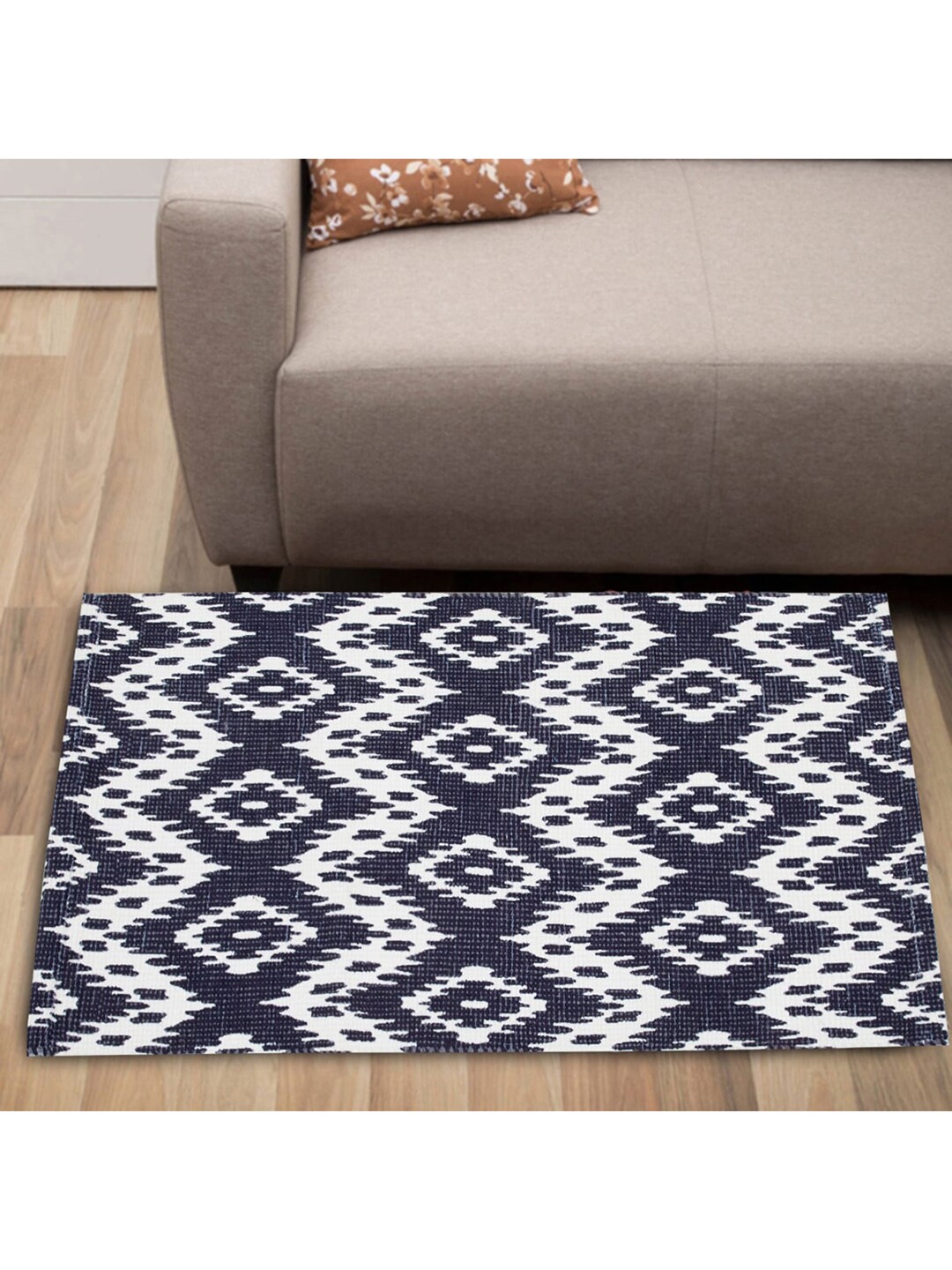 Home Centre Navy Blue & White Printed Dhurrie Price in India