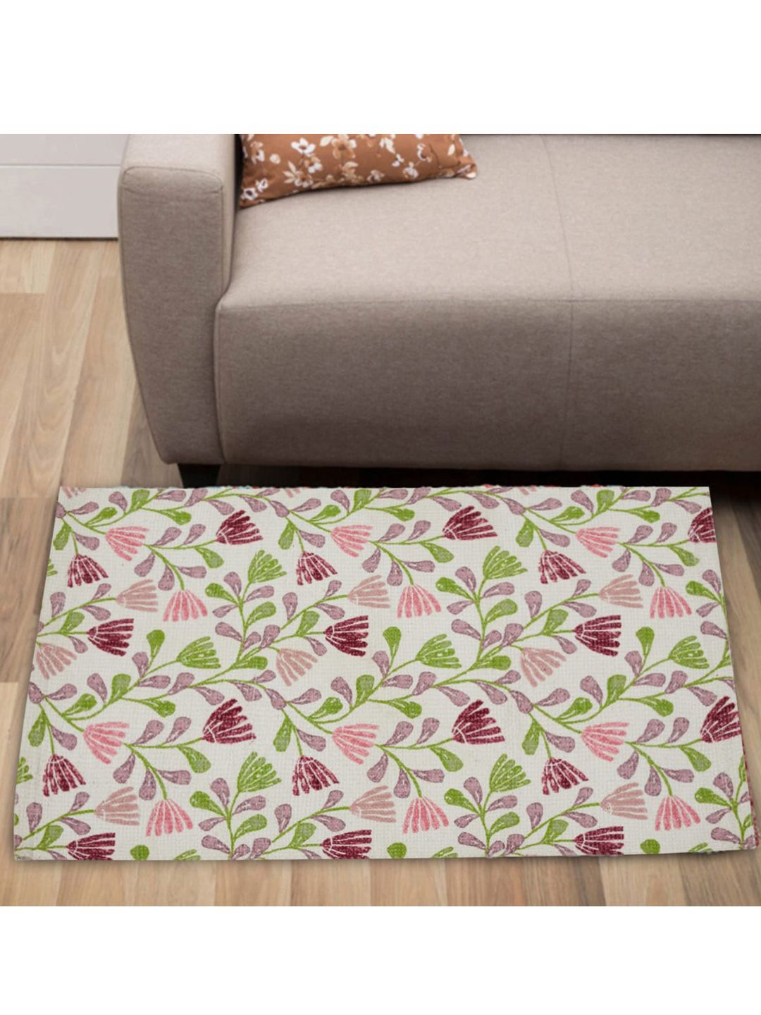 Home Centre Grey & Green Printed Rectangular Dhurrie Price in India