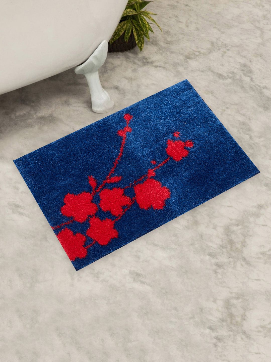 Home Centre Blue Floral Textured Bathmats Price in India