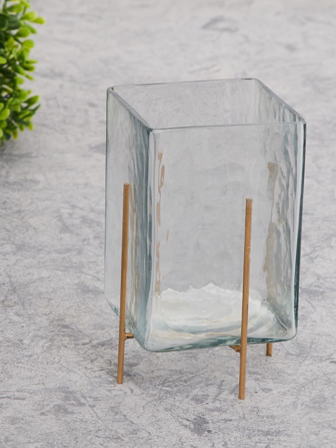Home Centre Transparent & Gold-Toned Glass Planter with Stand Price in India