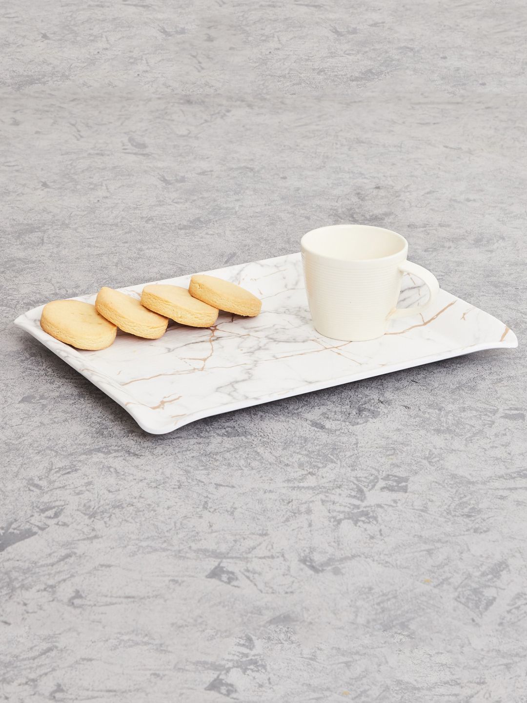 Home Centre White & Grey Printed Rectangular Serving Tray Price in India