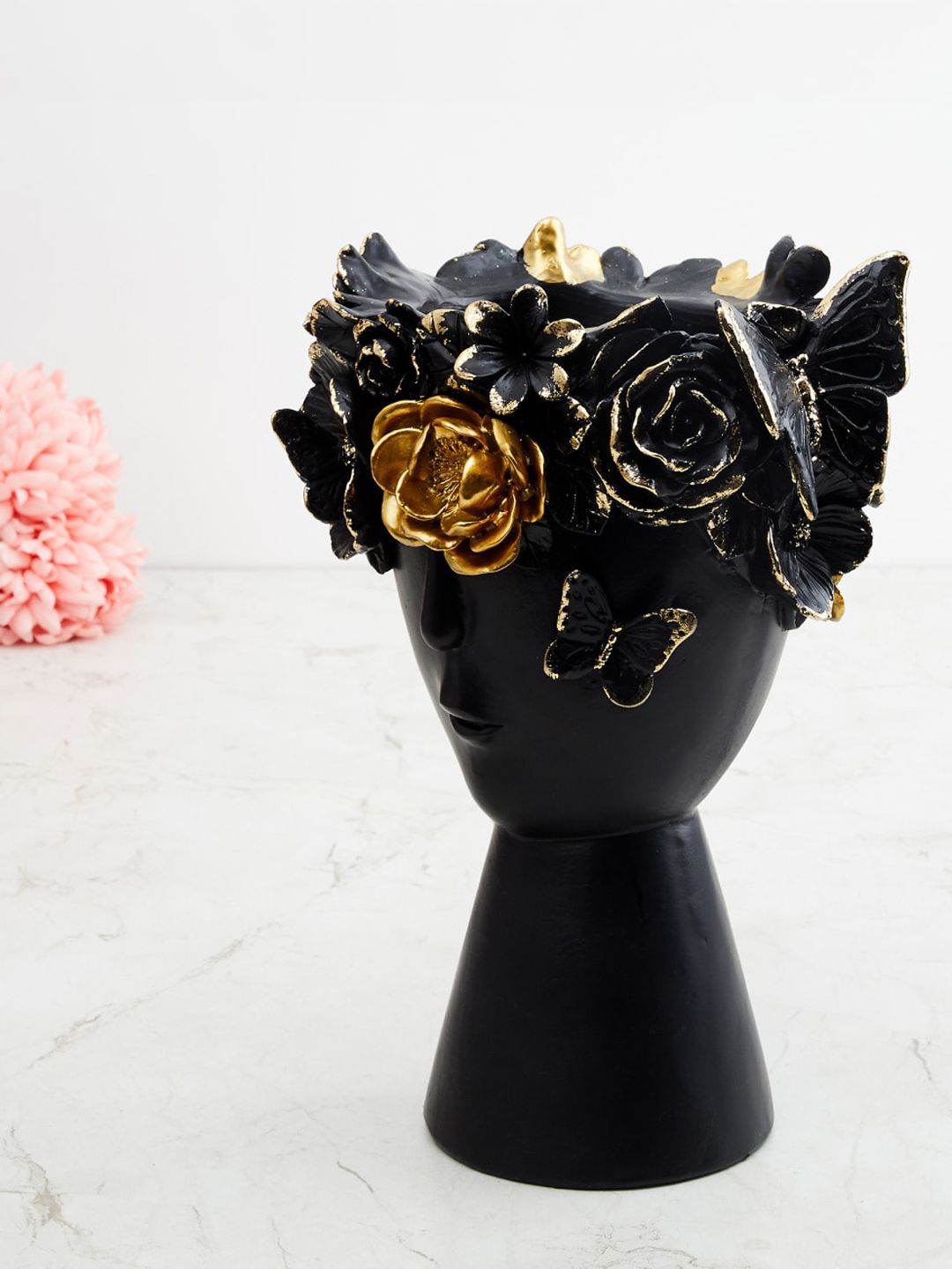 Home Centre Black & Gold-Toned Ceramic Floral Head Figurine Showpiece Price in India