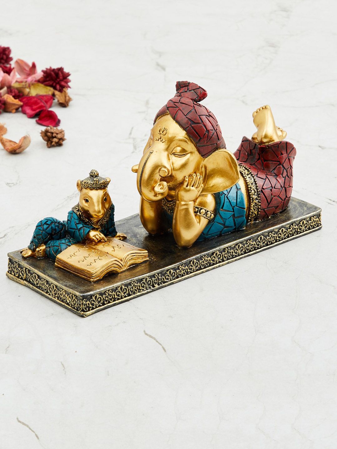 Home Centre Gold-Toned & Brown Ganesha With Mouse Showpiece Price in India