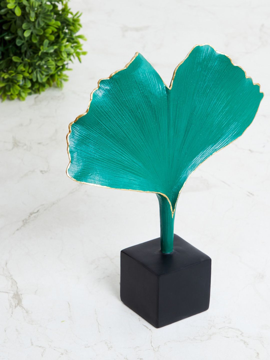 Home Centre Teal Green Textured Ceramic Leaf Table Accent Showpiece Price in India