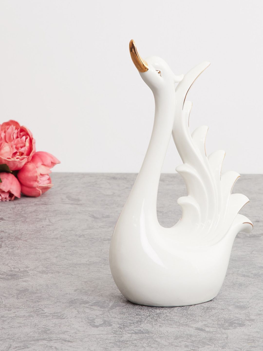 Home Centre White & Gold-Toned Solid Ceramic Swan Figurine Showpiece Price in India