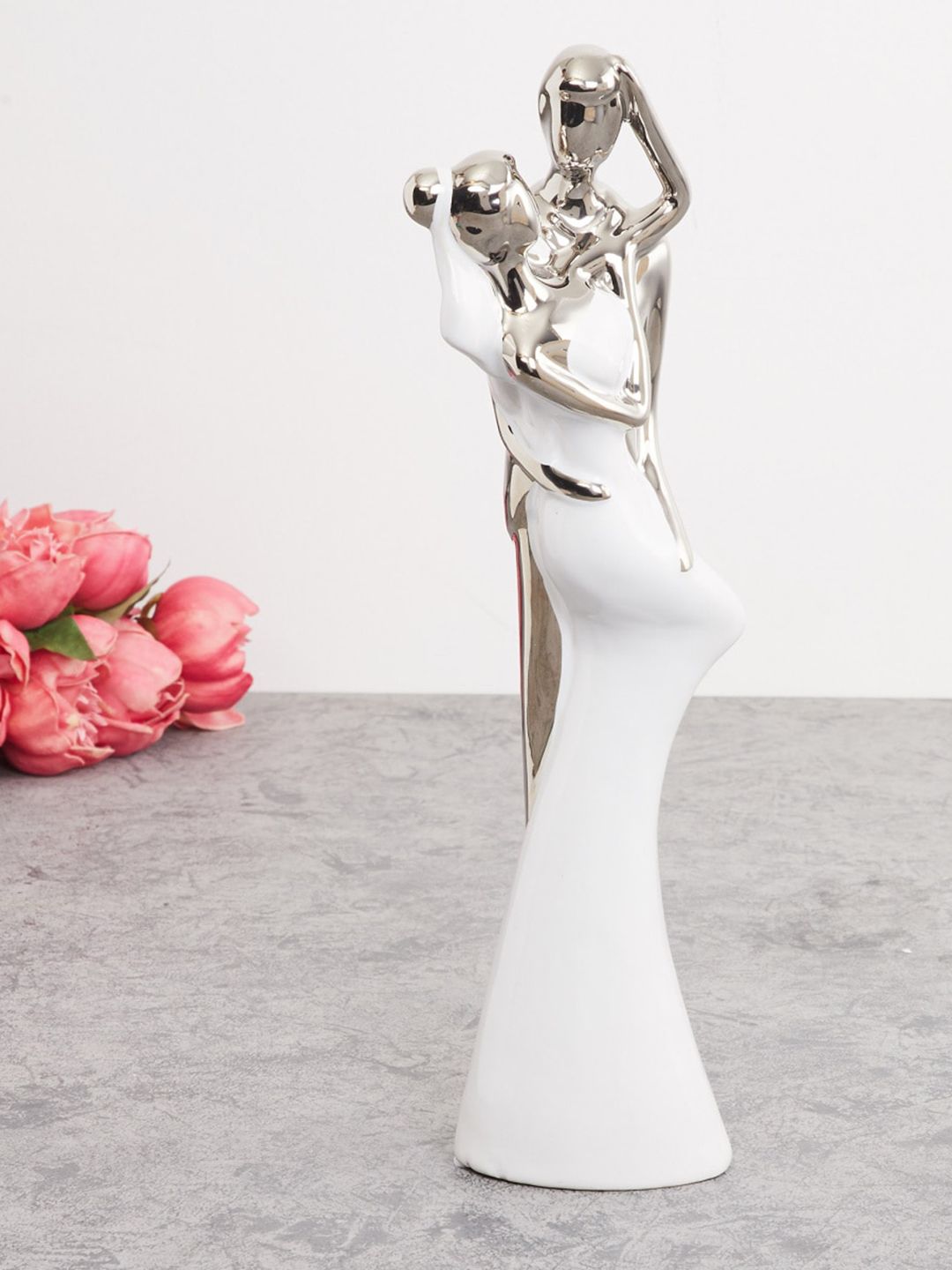 Home Centre Silver-Toned & White Solid Couple Showpiece Price in India