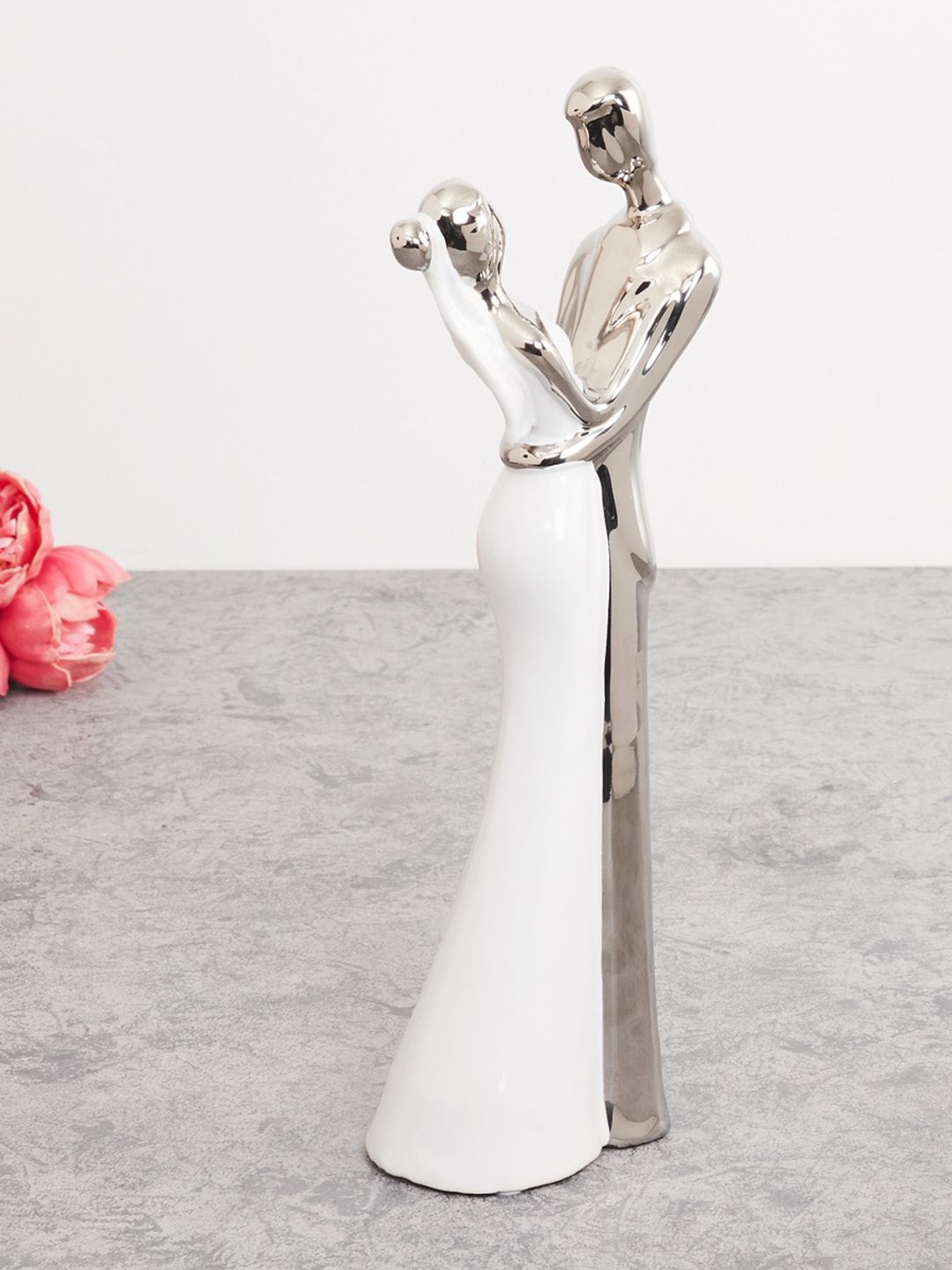 Home Centre Silver-Toned & White Solid Couple Showpiece Price in India