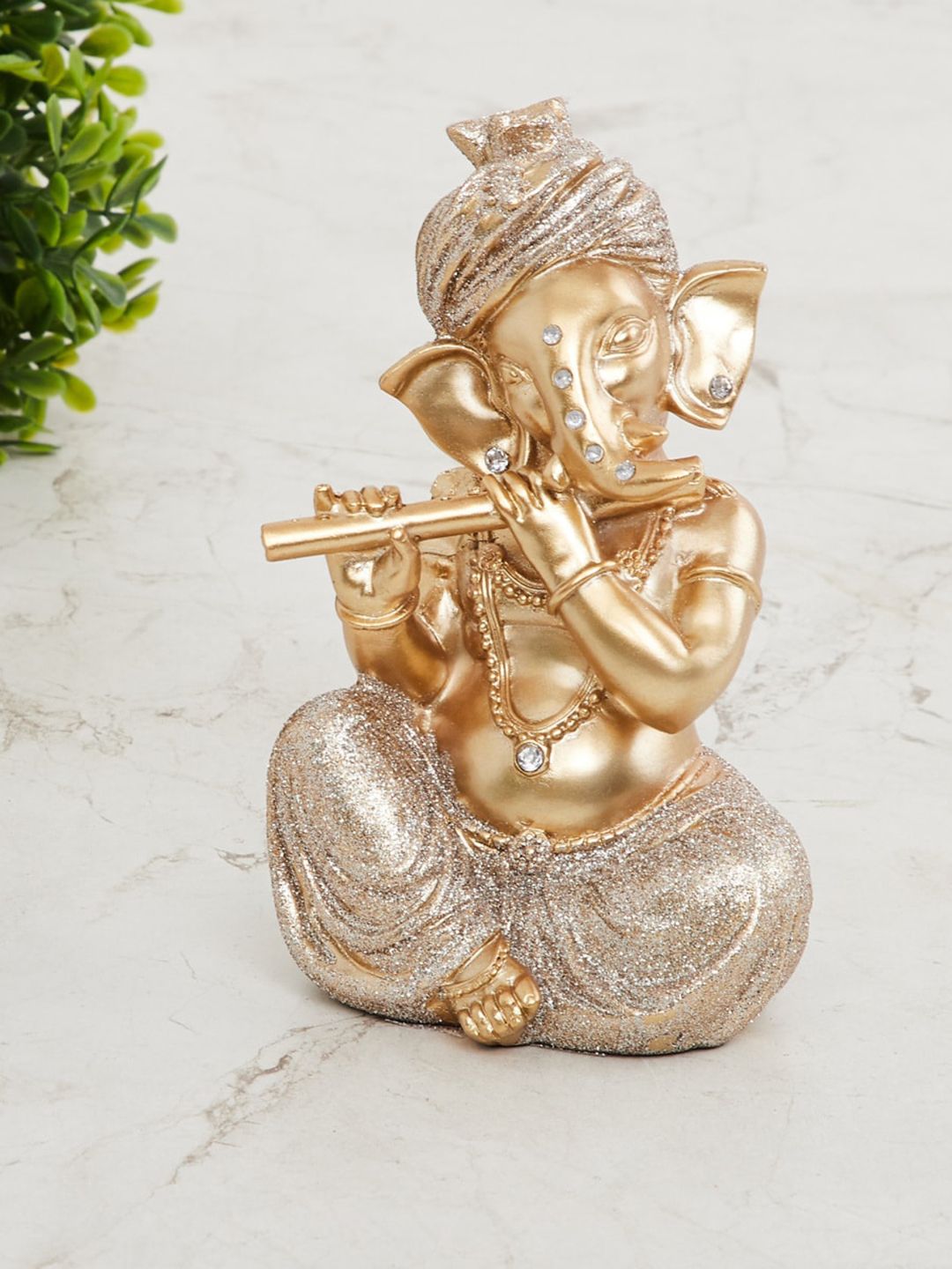 Home Centre Gold-Toned Embellished Polyresin Ganesha Musician Figurine Showpiece Price in India