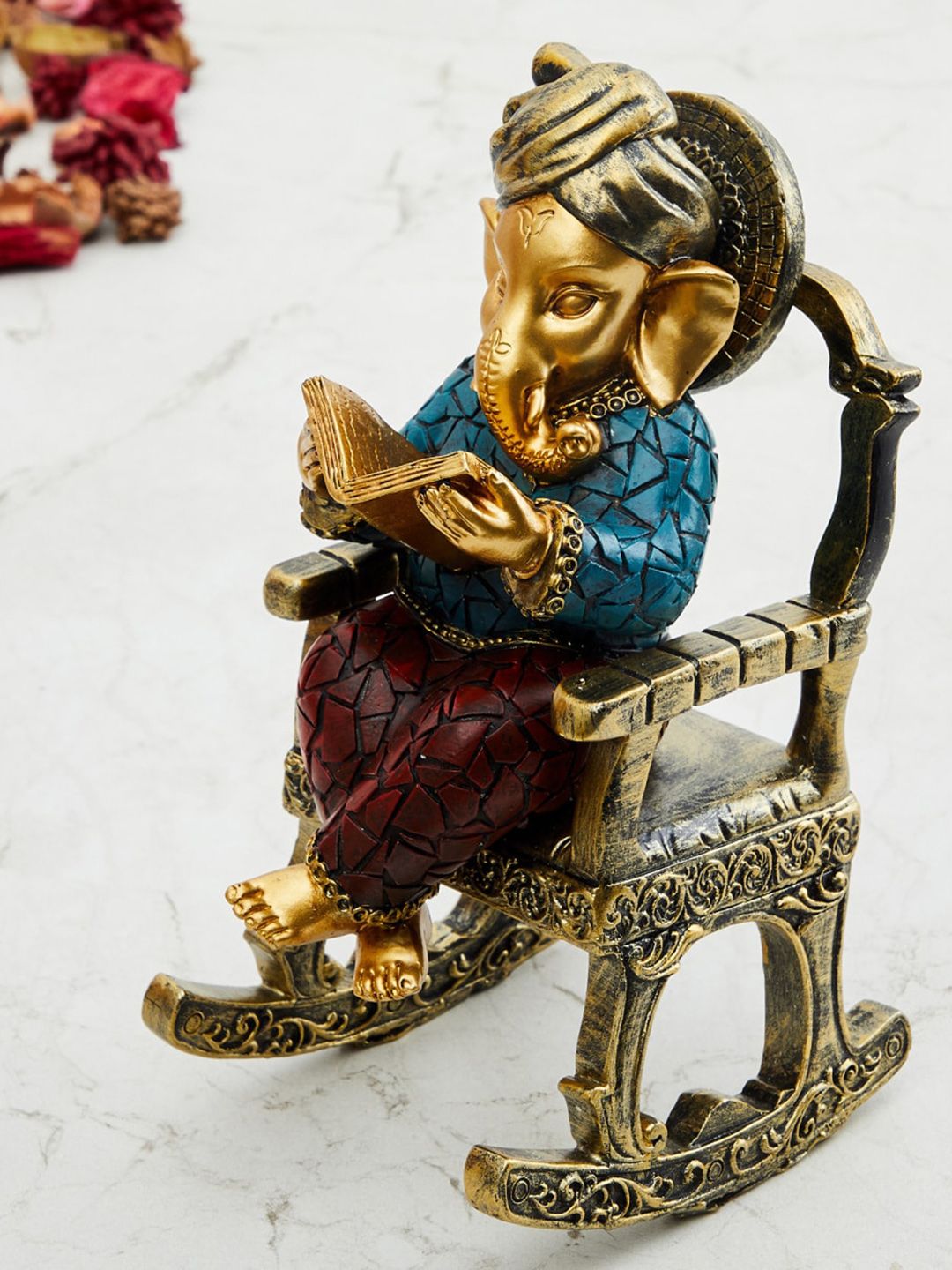 Home Centre Blue & Gold-Toned Polyresin Ganesha on Chair Showpiece Price in India