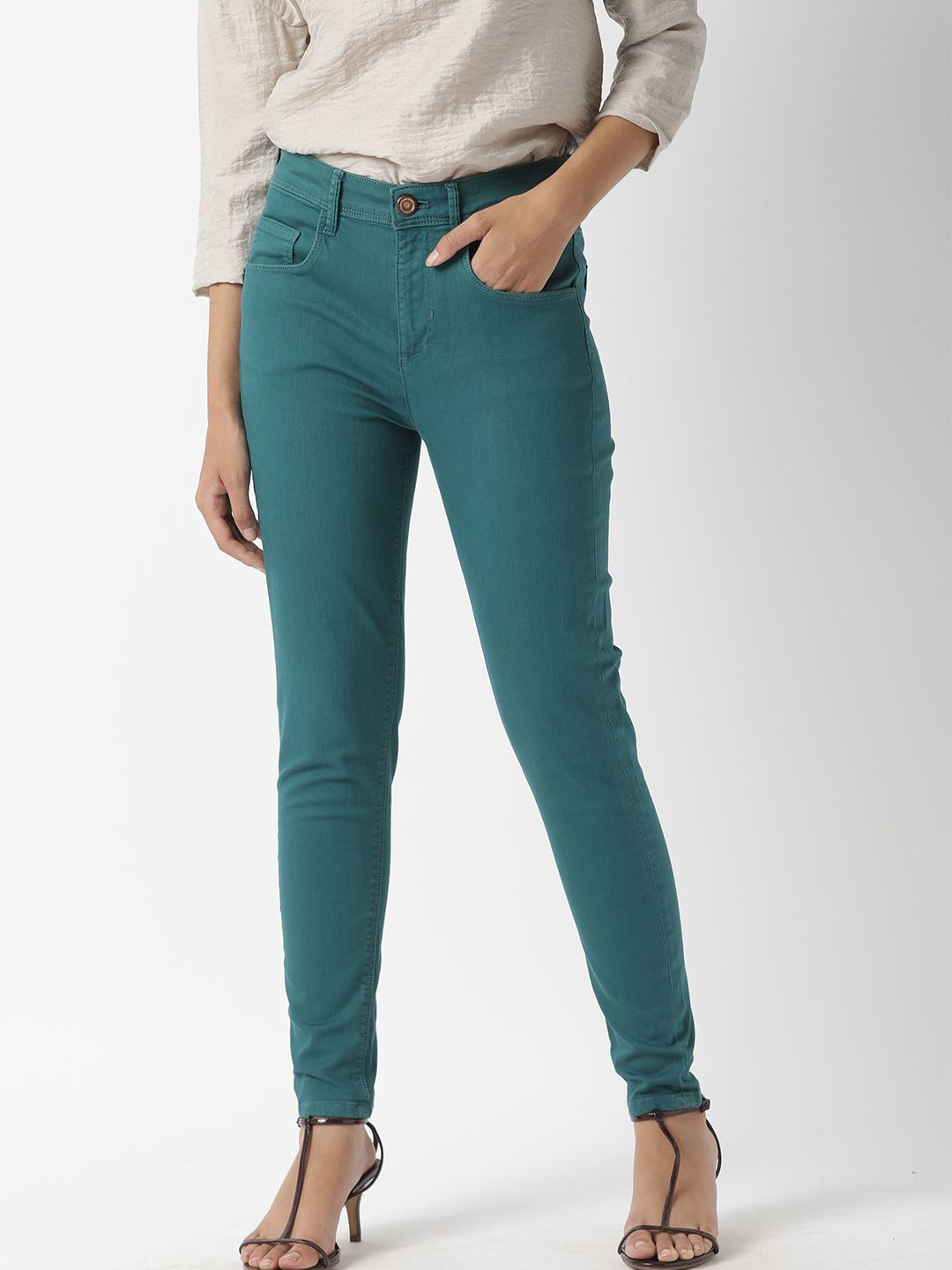 RAREISM Women Teal Green Solid Jeans Price in India