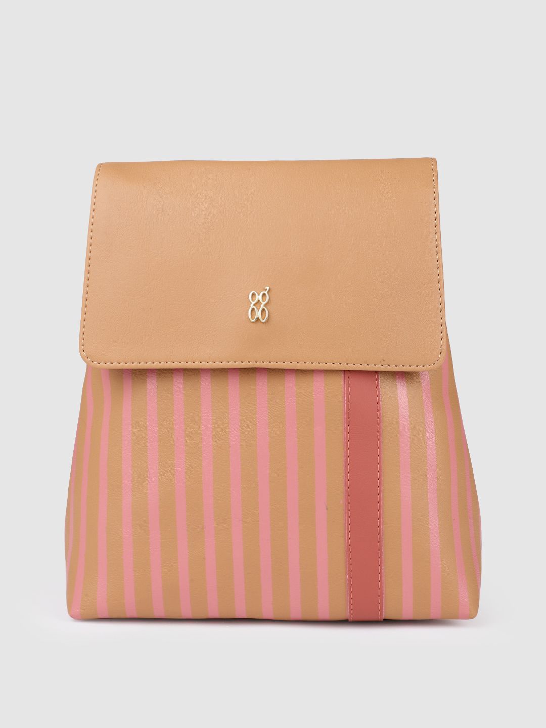 Baggit Women Beige & Pink Striped Backpack Price in India
