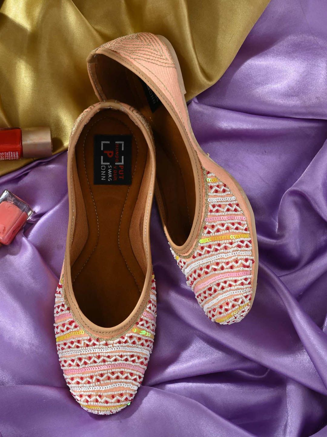 Hundo P Women Orange Embroidered Ballerinas Flats