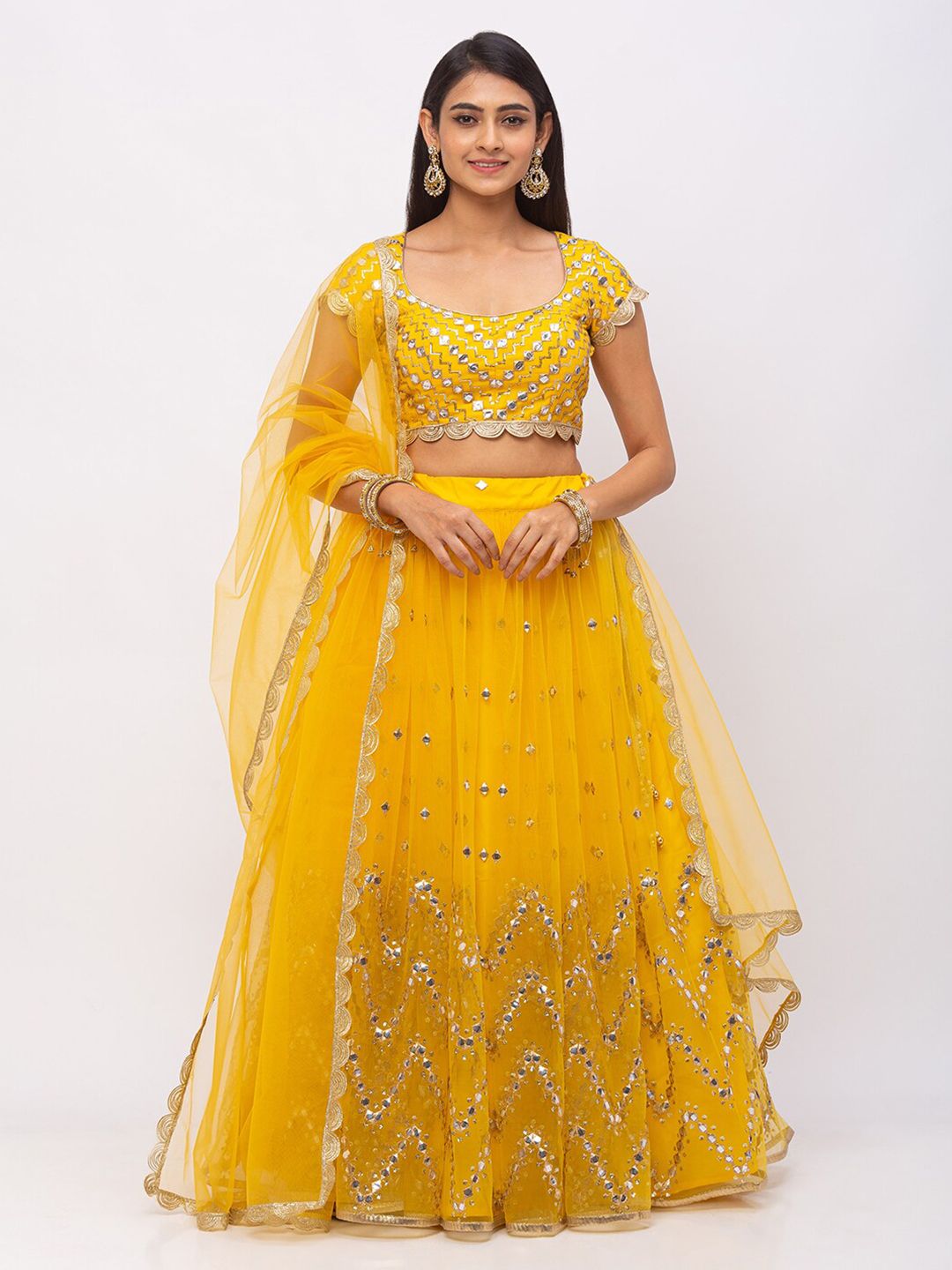 6Y COLLECTIVE Mustard Yellow Semi-Stitched Lehenga & Unstitched Blouse With Dupatta Price in India