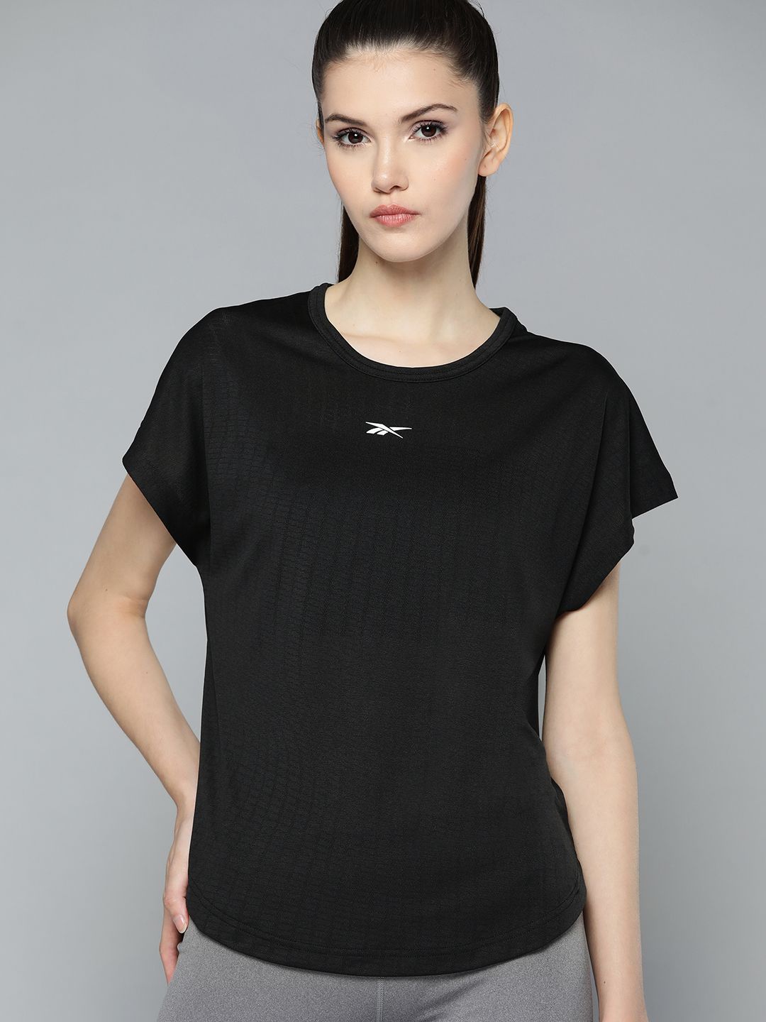 Reebok Women Black Extended Sleeves UBF Perforated T-shirt Price in India