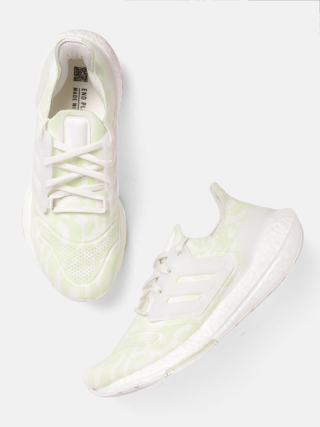 ADIDAS Women White & Lime Green Woven Design Ultraboost 22 Running Shoes Price in India