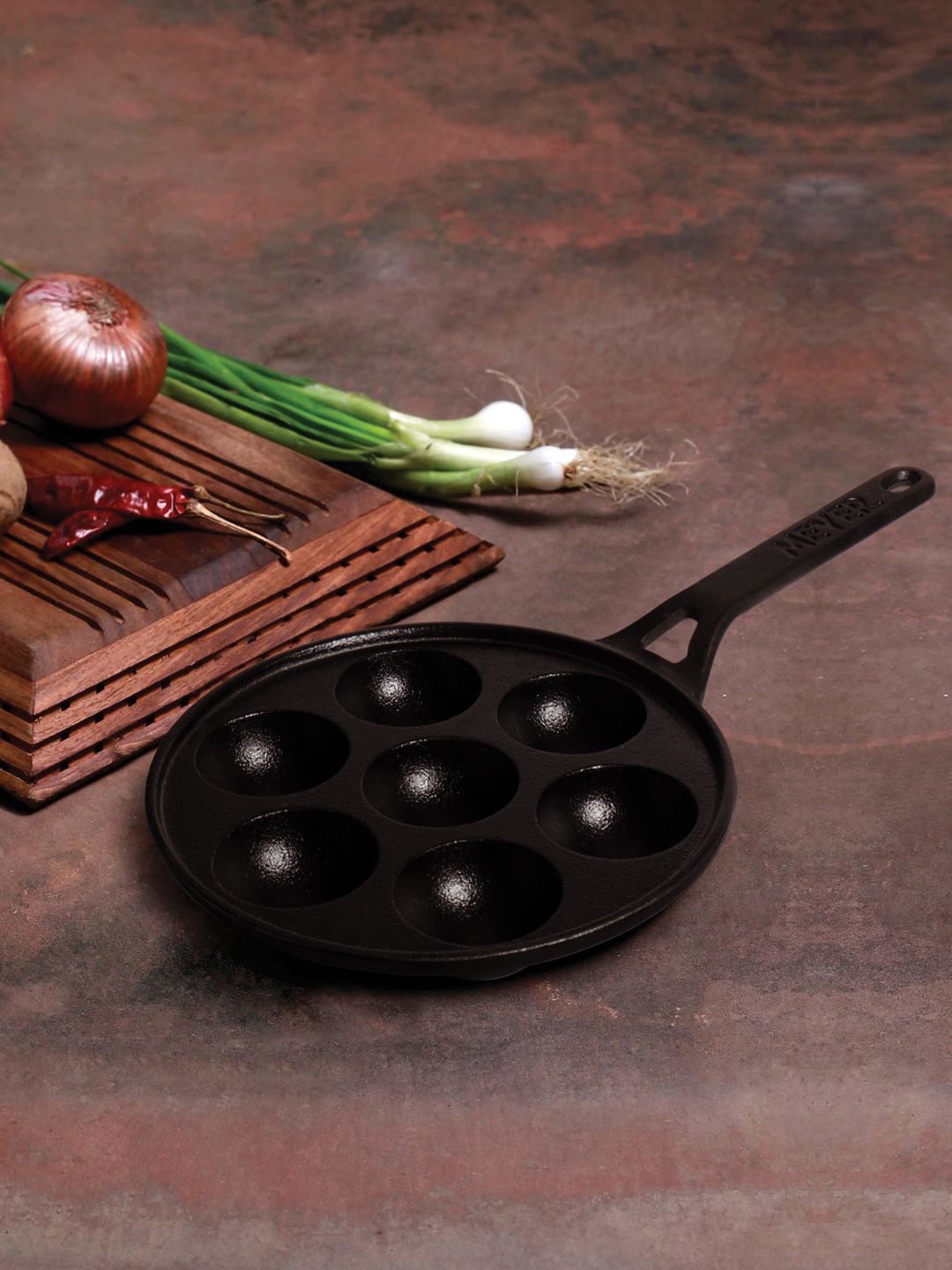 MEYER Black Solid Pre Seasoned Cast Iron Appam Pan Price in India