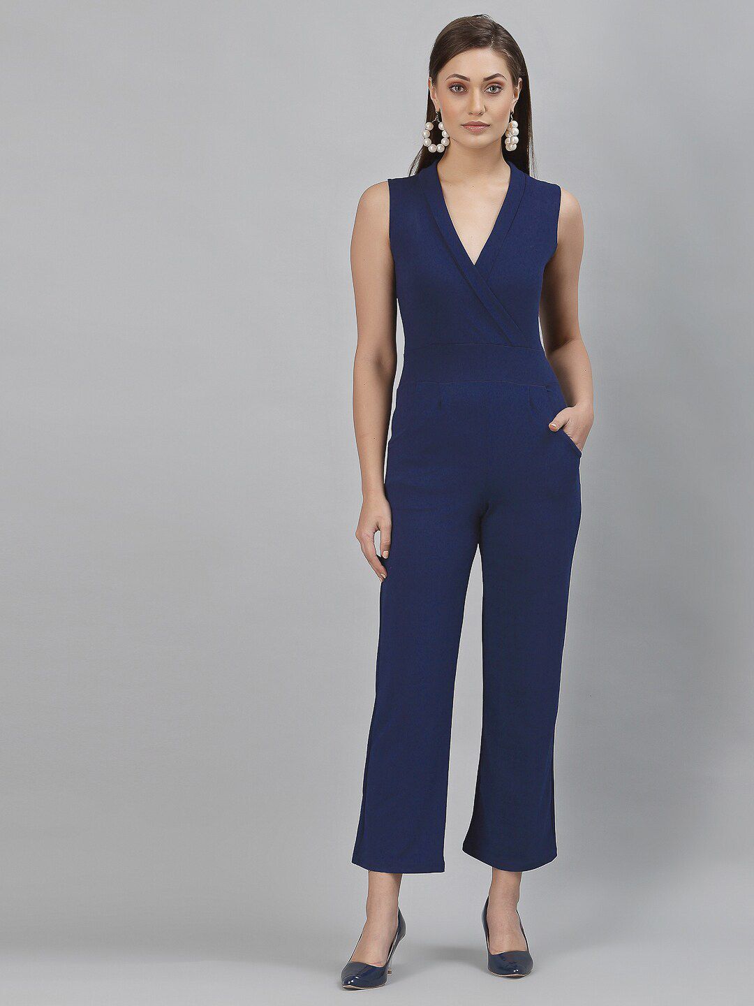 Selvia Navy Blue Solid Basic Jumpsuit Price in India