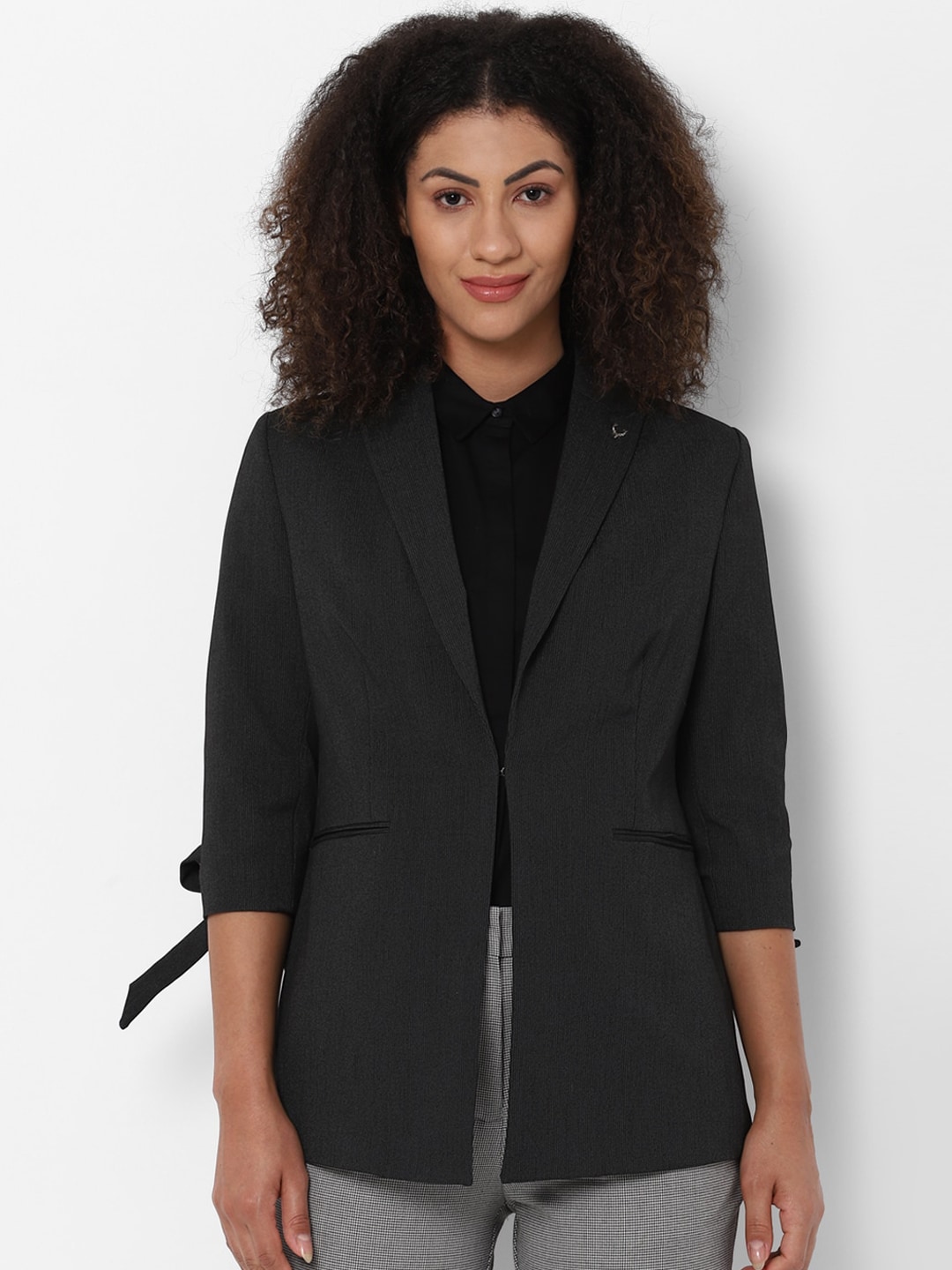 Allen Solly Woman Grey Textured Single-Breasted Formal Blazer Price in India
