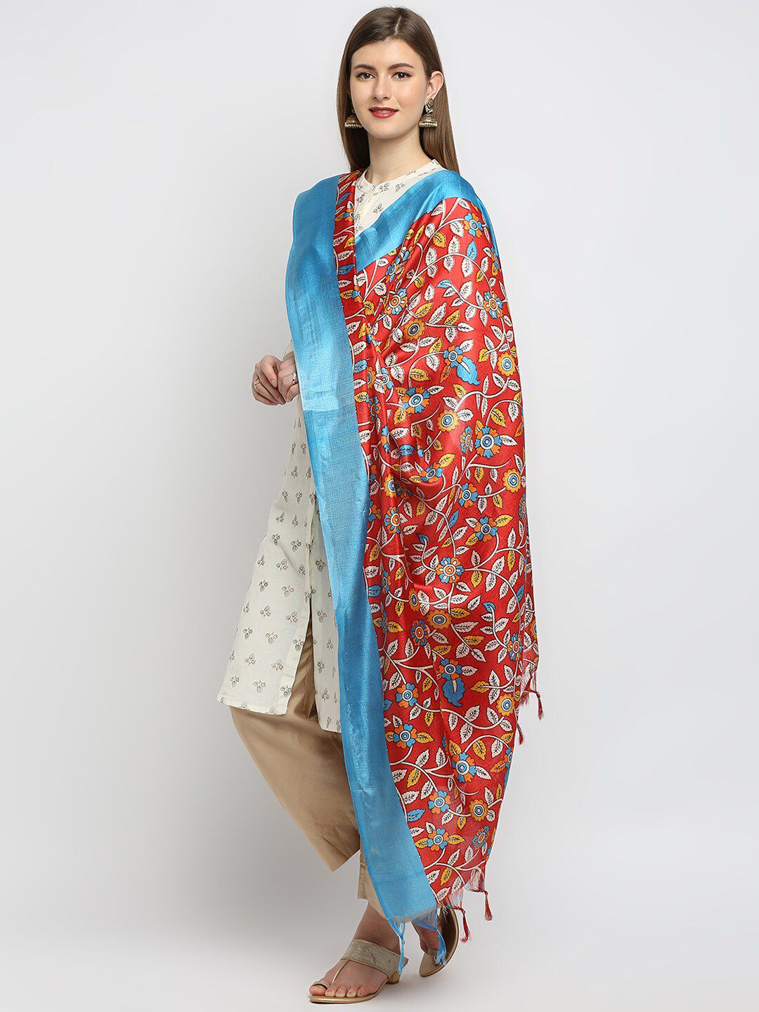 Dupatta Bazaar Red & Blue Printed Dupatta Price in India