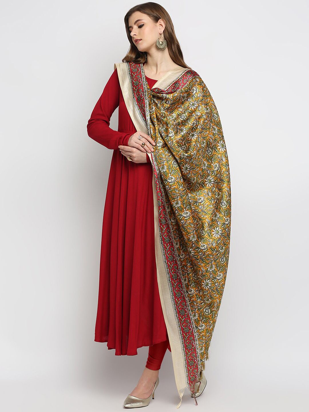 Dupatta Bazaar Mustard & White Printed Dupatta Price in India