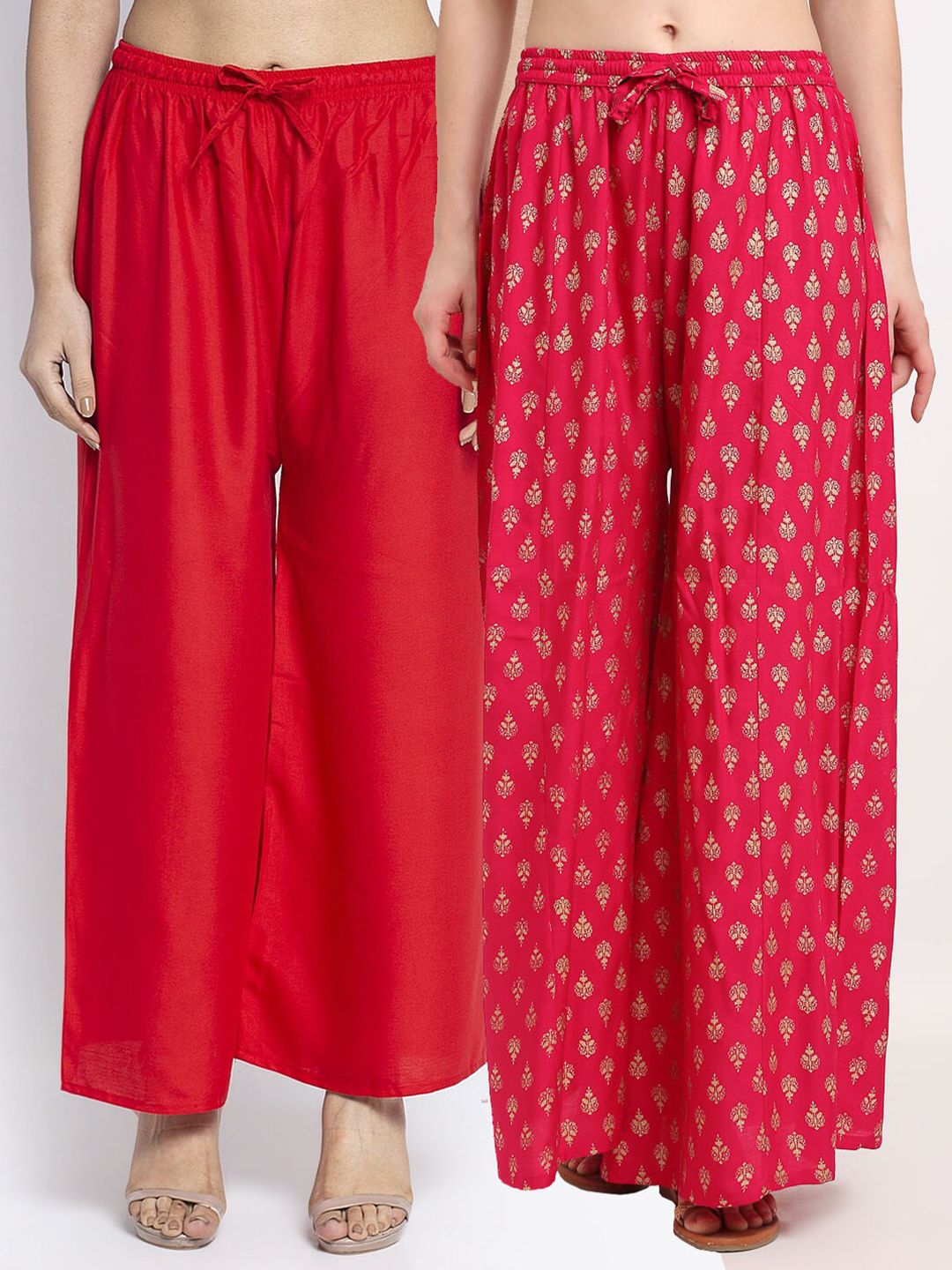 Jinfo Women Red & Pink 2 Flared Ethnic Palazzos Price in India