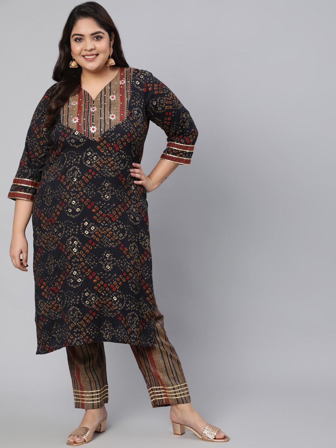 Jaipur Kurti Women Black Ethnic Motifs Printed Kurta with Trousers Price in India