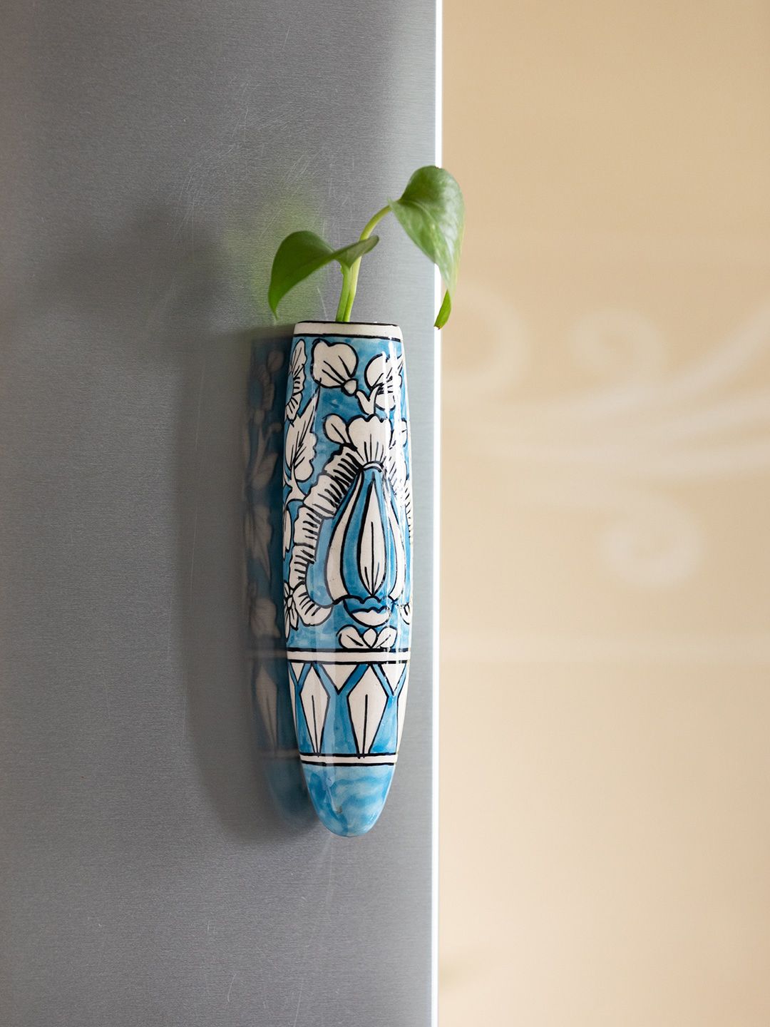 ExclusiveLane Blue & White Ceramic Magnetic Fridge Planter Price in India