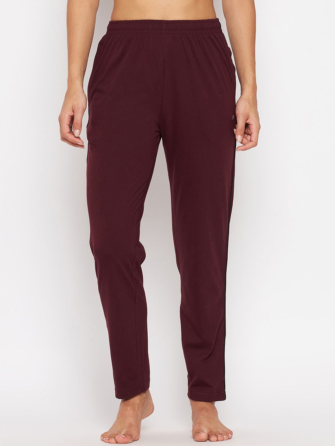 Okane Women Burgundy Solid Cotton Lounge Pants Price in India