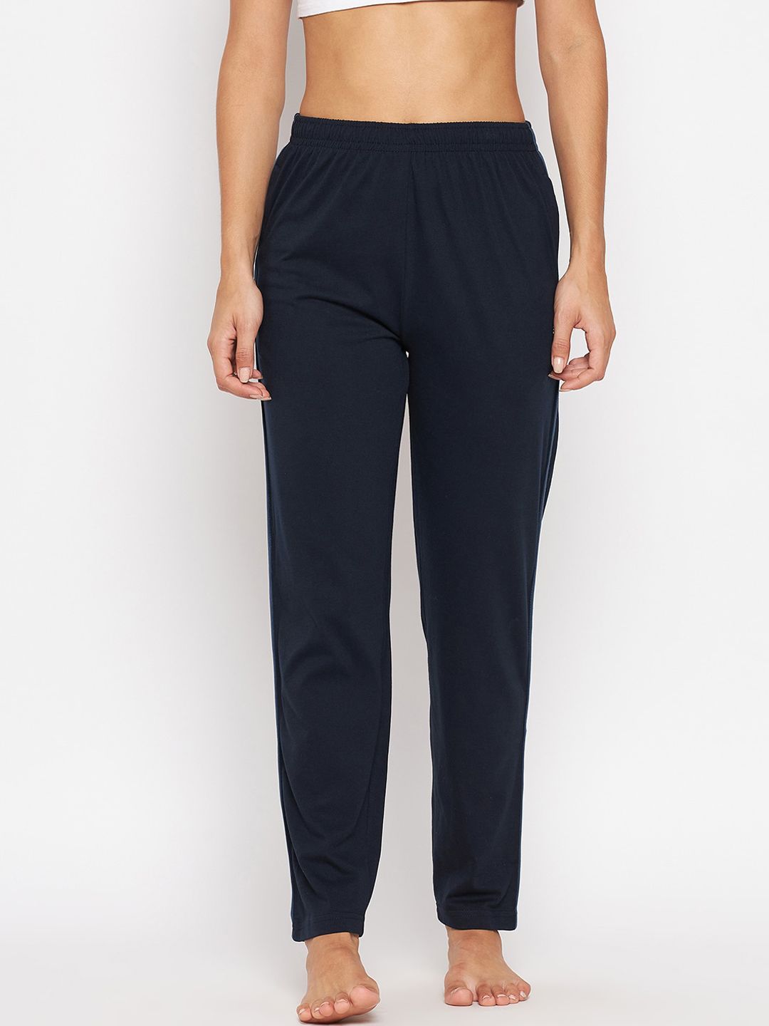 Okane Women Navy Blue Solid Cotton Lounge Pants Price in India