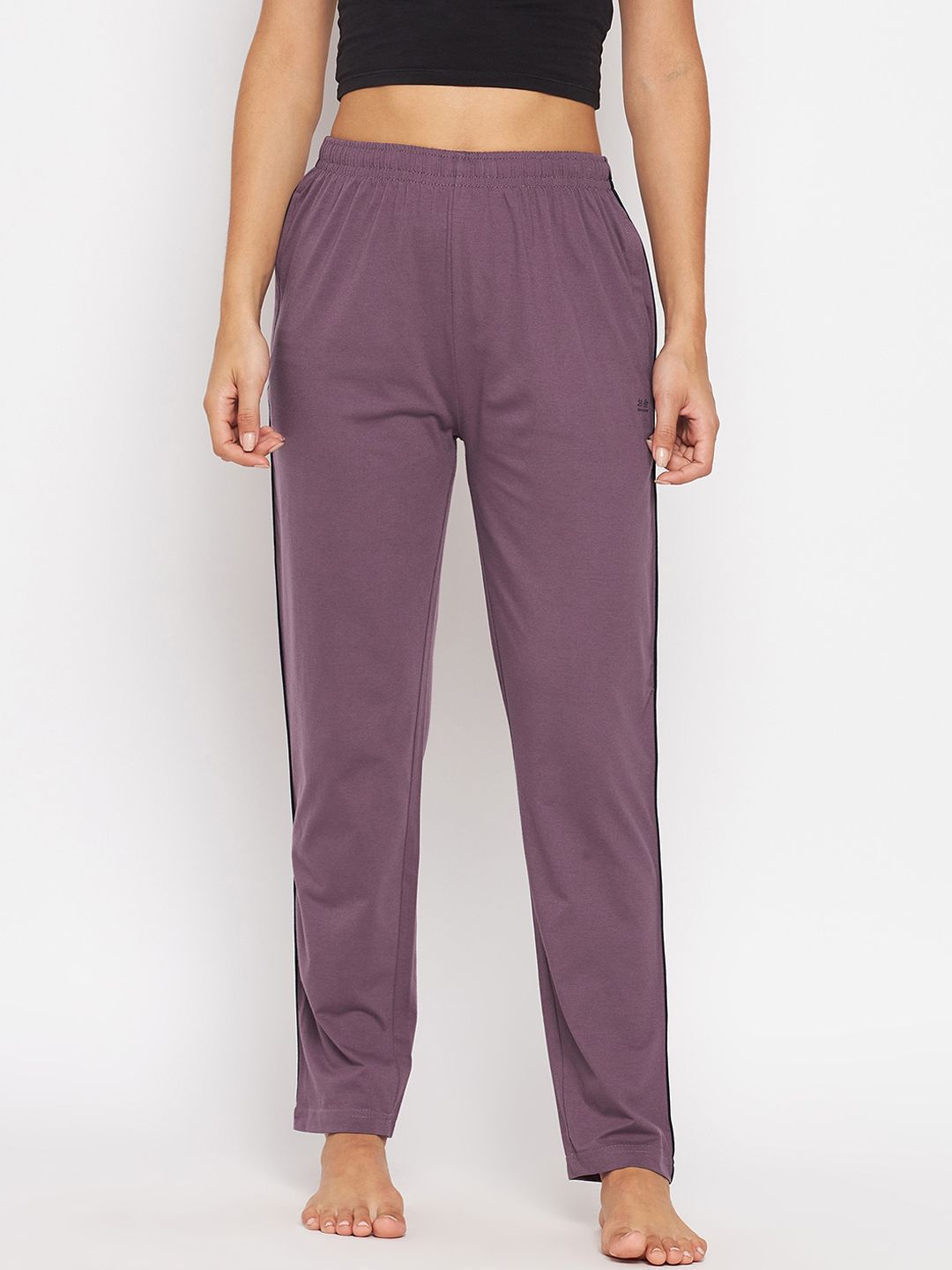 Okane Women Purple Solid Cotton Lounge Pants Price in India