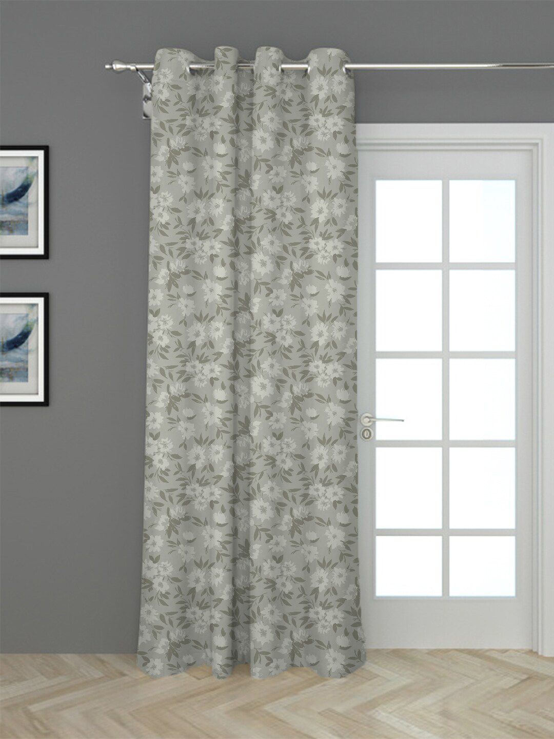 HOUZZCODE Grey Floral Room Darkening Door Curtain Price in India