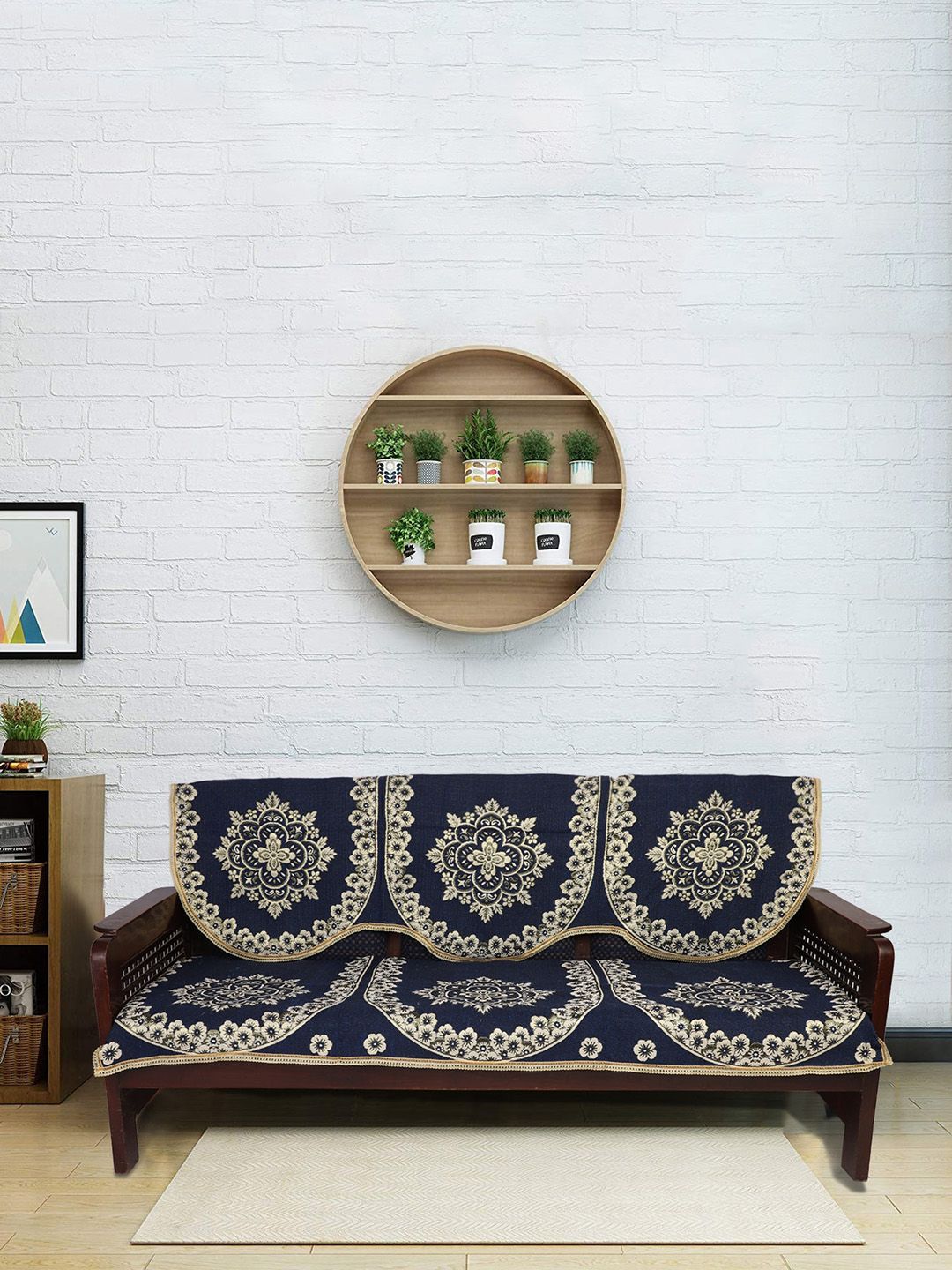 RUGSMITH Navy Blue & White Self Design 5-Seater Sofa Covers Price in India